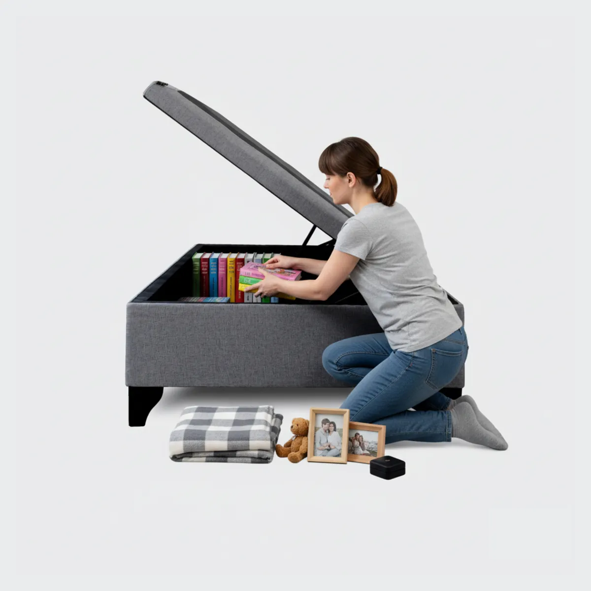 IVI HOME - Cama Baúl 1 plaza Athenas apertura horizontal gris