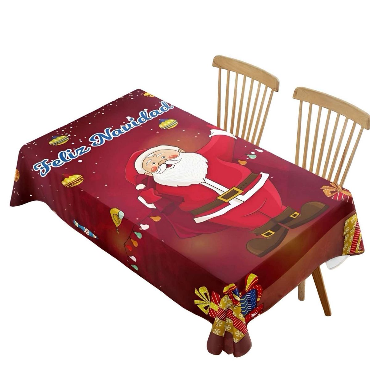 GENERICO - MANTEL NAVIDEÑO ANTIMANCHAS 140 cm x 220 cm SANTA