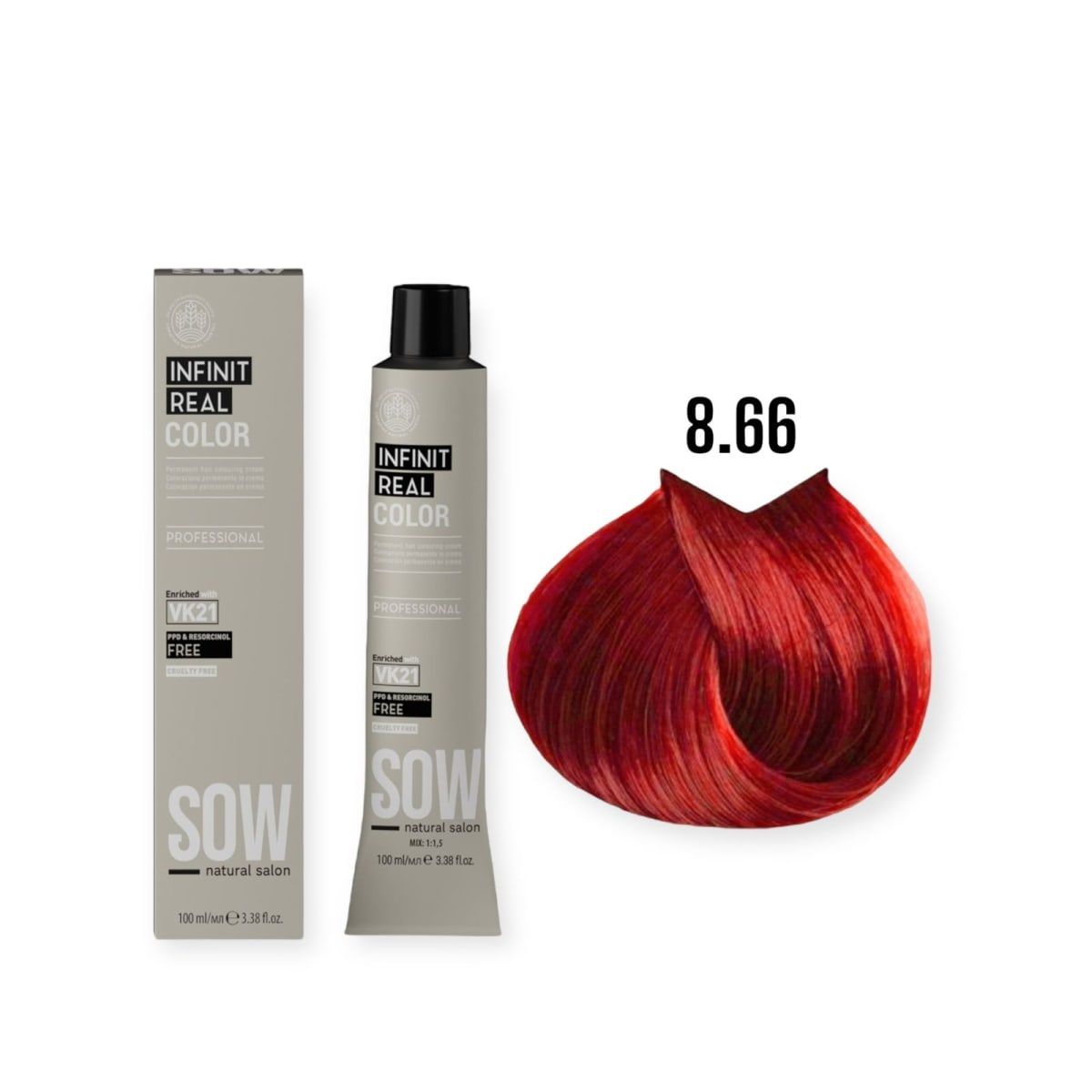 WELLA - Tinte Sow Vk21 Infinit Real Color 8.66 Rubio Claro Rojo Intenso 100ml
