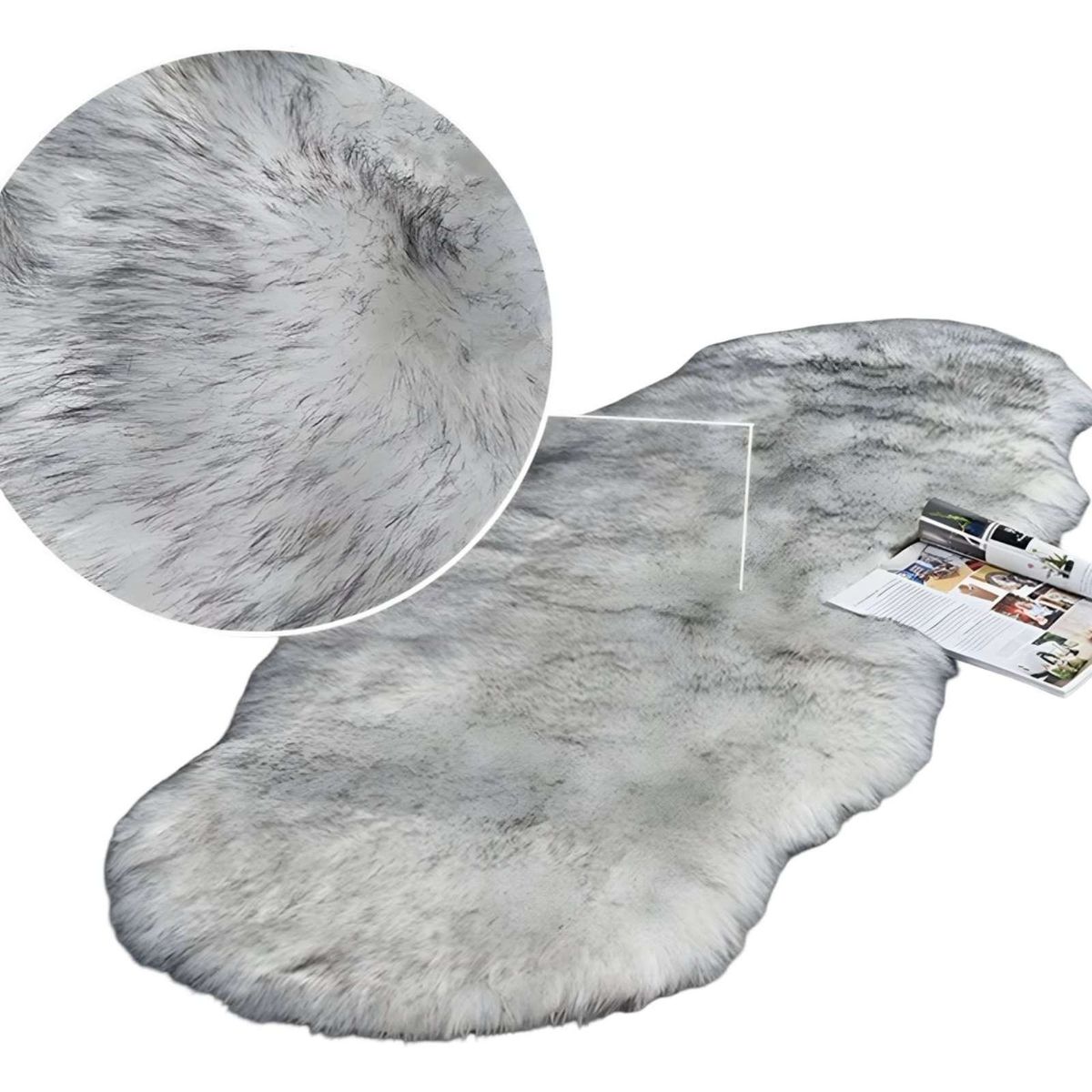 GENERICO - ALFOMBRAS DECORATIVAS IMITACION PIEL DE CONEJO BLANCO CON GRIS