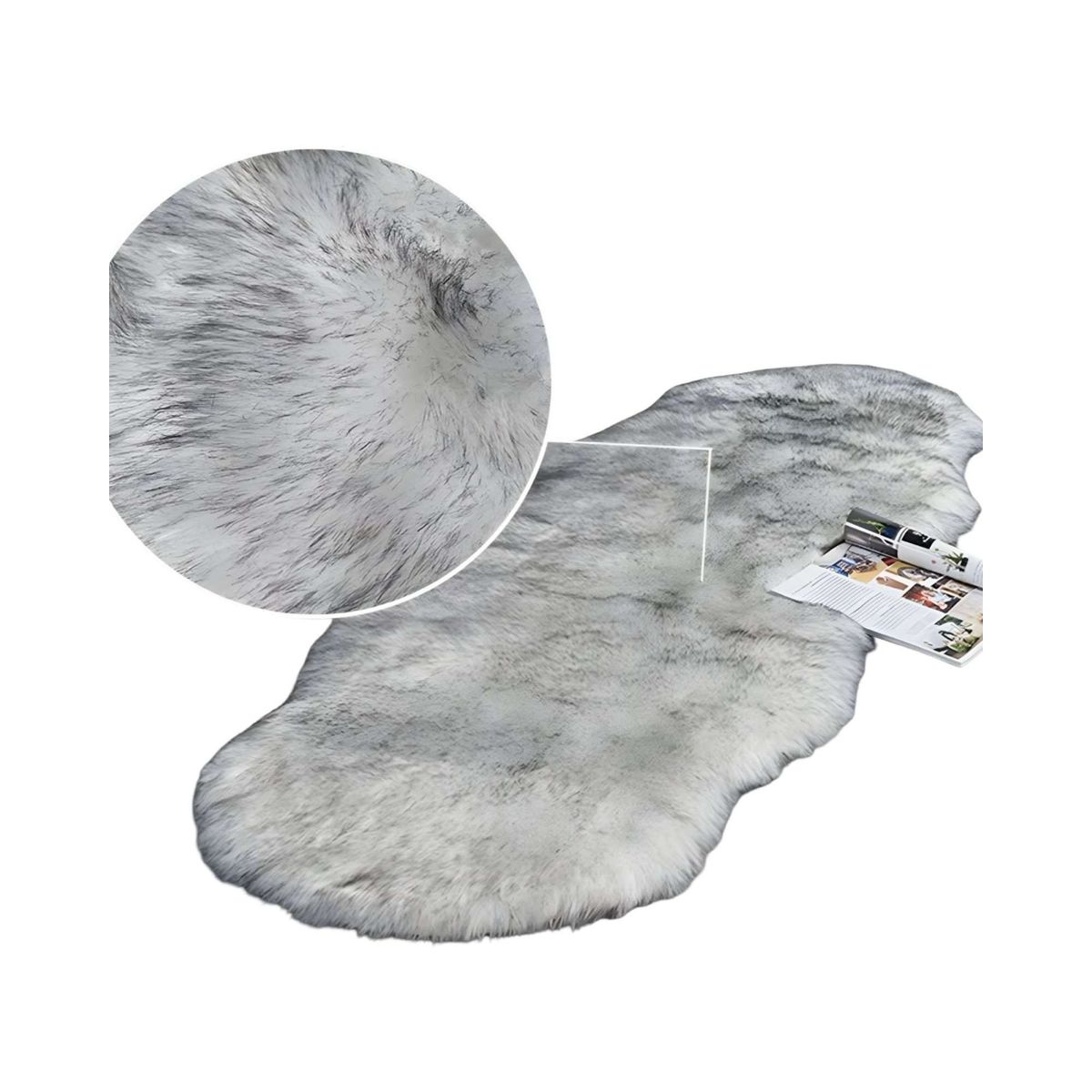 GENERICO - ALFOMBRAS DECORATIVAS IMITACION PIEL DE CONEJO BLANCO CON GRIS