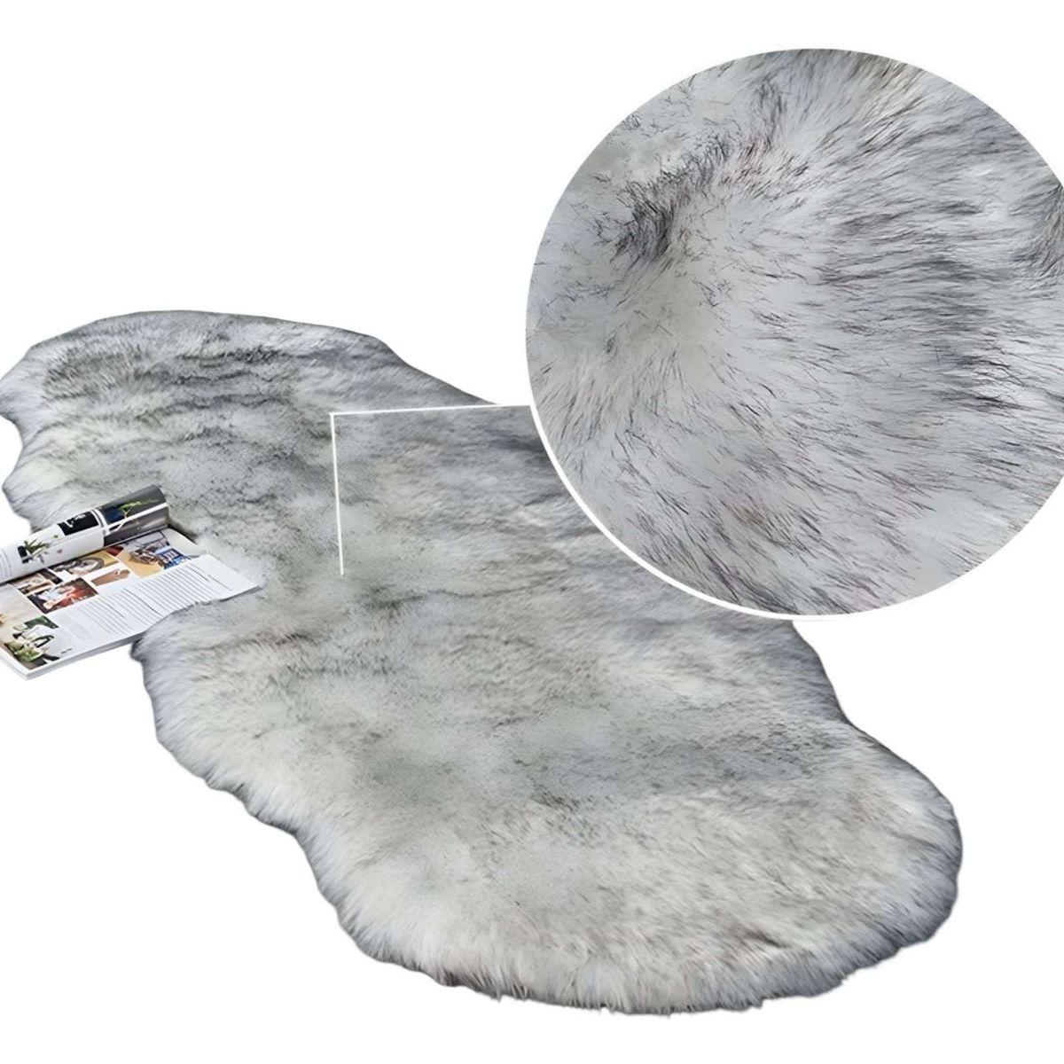 GENERICO - ALFOMBRAS DECORATIVAS IMITACION PIEL DE CONEJO BLANCO CON GRIS