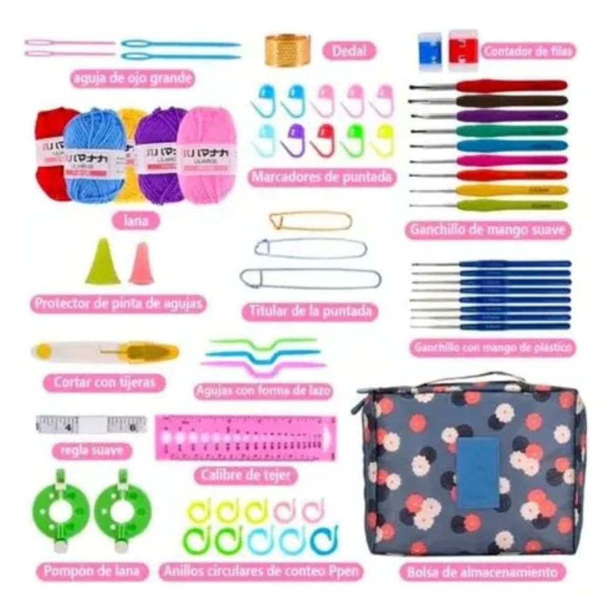 GENERICO - Set Con Estuche Crochet Silicona Accesorios Para Tejer