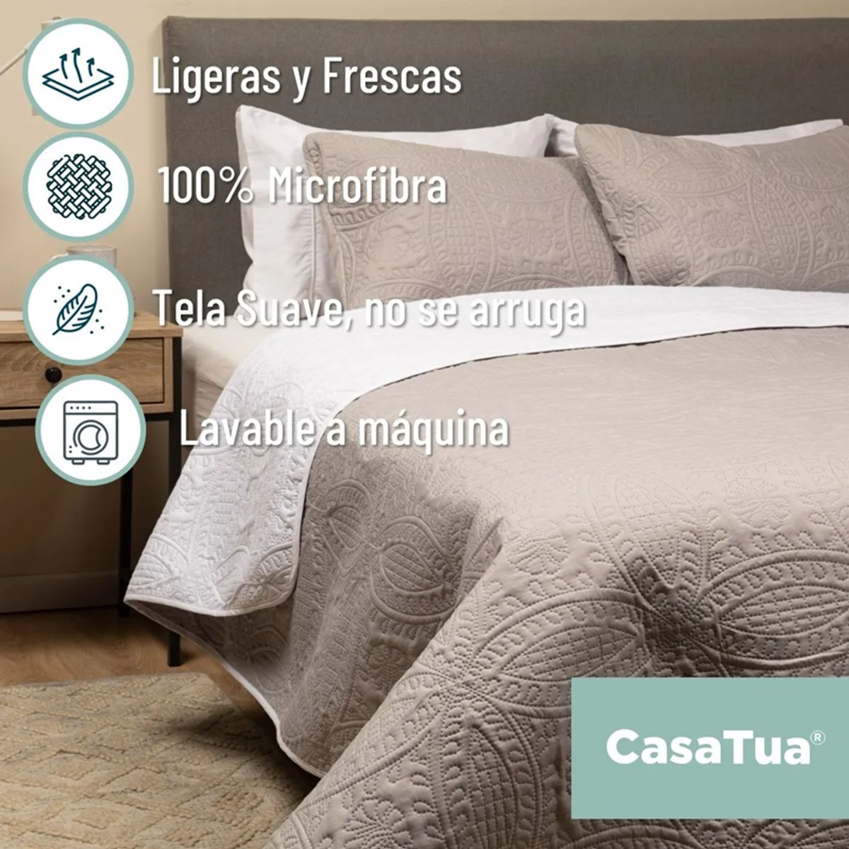 GENERICO - Cubrecama quilt reversible 15 plaza blancogris Casatua