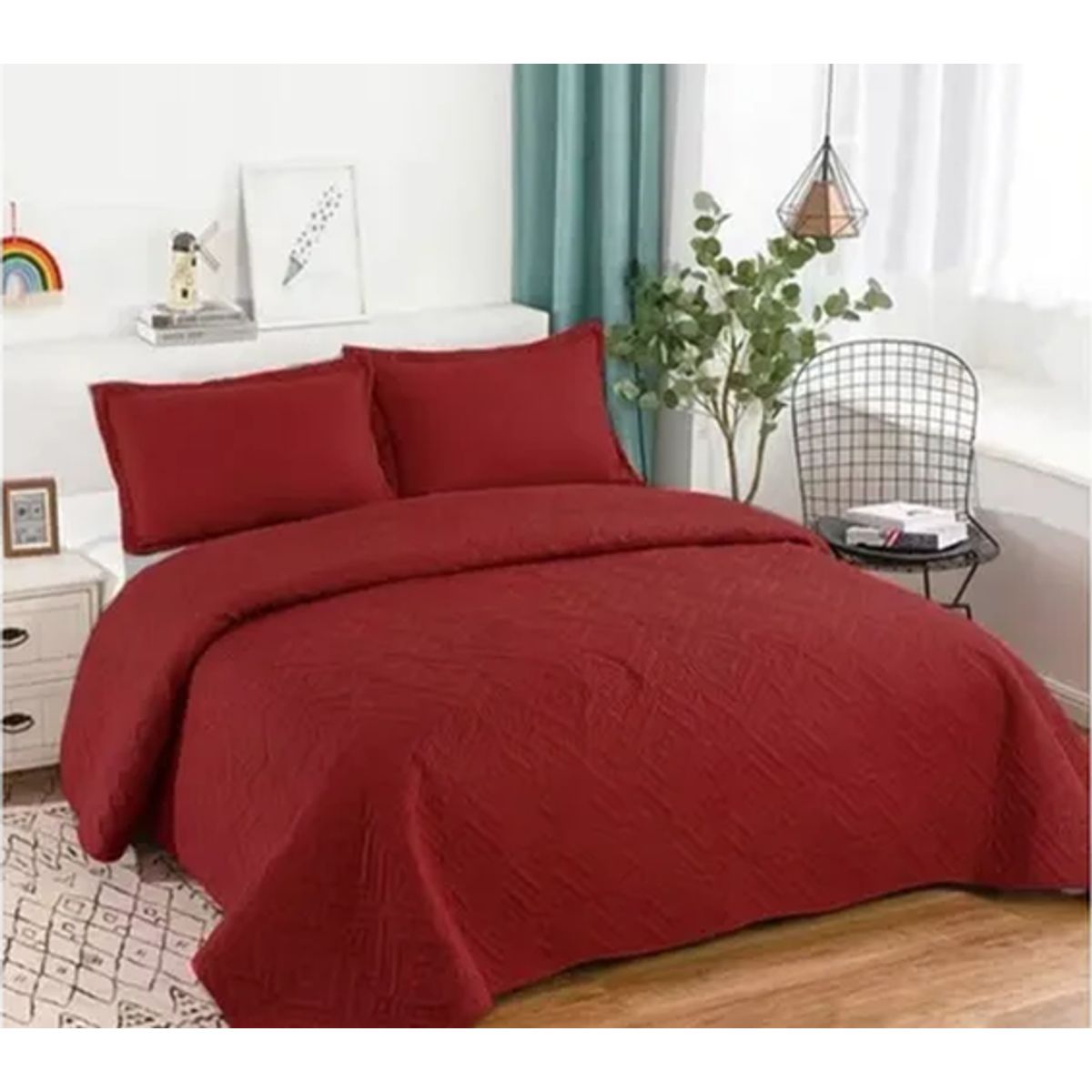 GENERICO - Cubrecama quilt verano 2 plazas burdeo