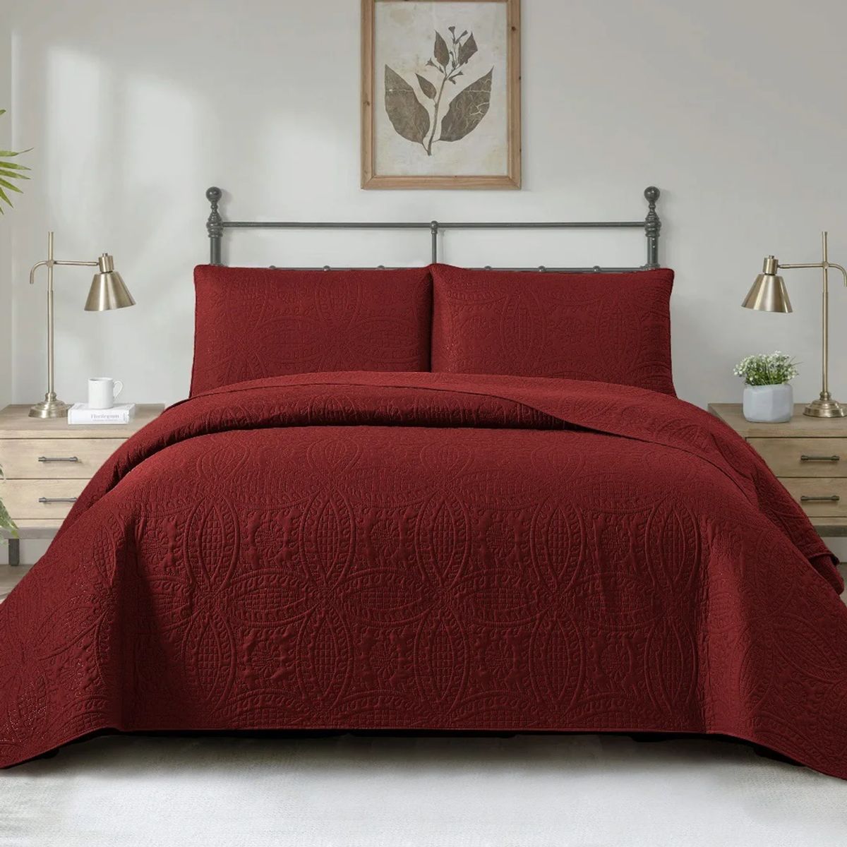 GENERICO - Cubrecama quilt verano 2 plazas burdeo