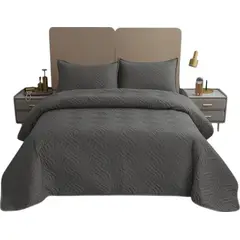 GENERICO - Cubrecama verano king gris oscuro + fundas