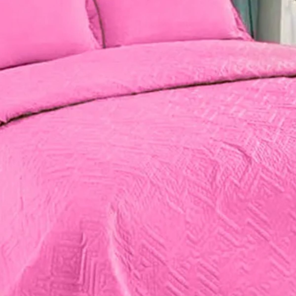 GENERICO - Cubrecama quilt 2 plazas liso color rosa