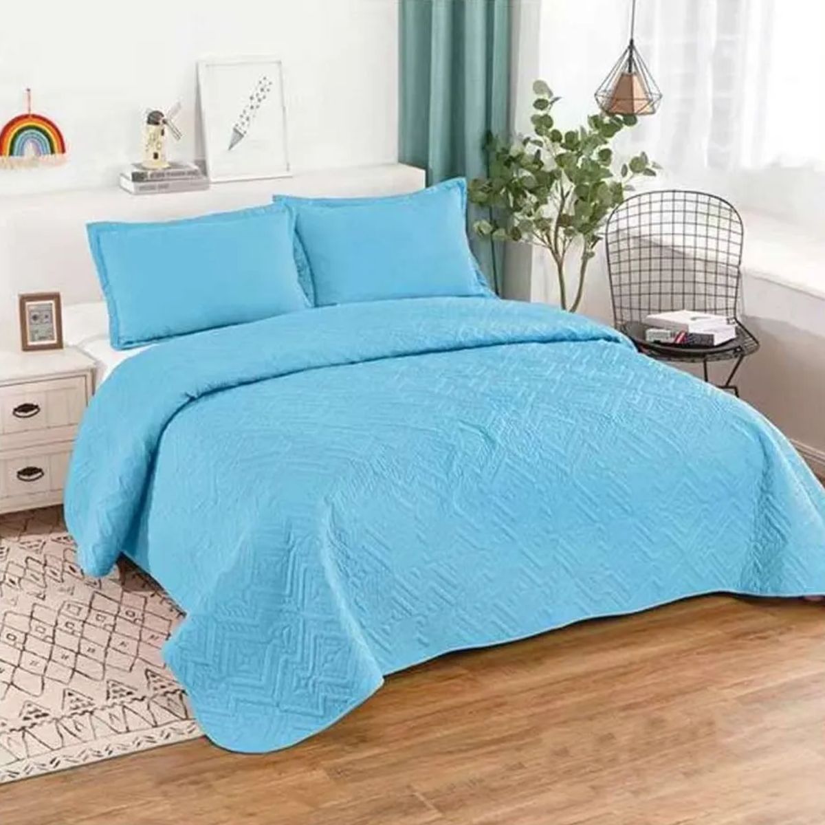 GENERICO - Cubrecama quilt verano king celeste