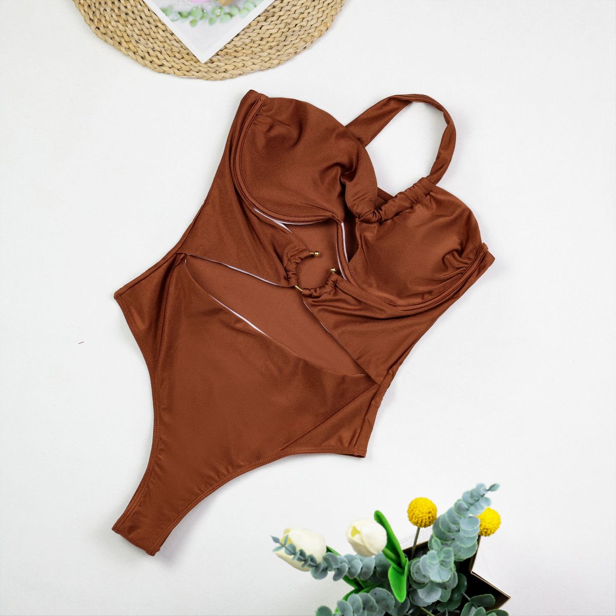 VELVET - Traje de Baño una Pieza Asimetrico Benagil Marron