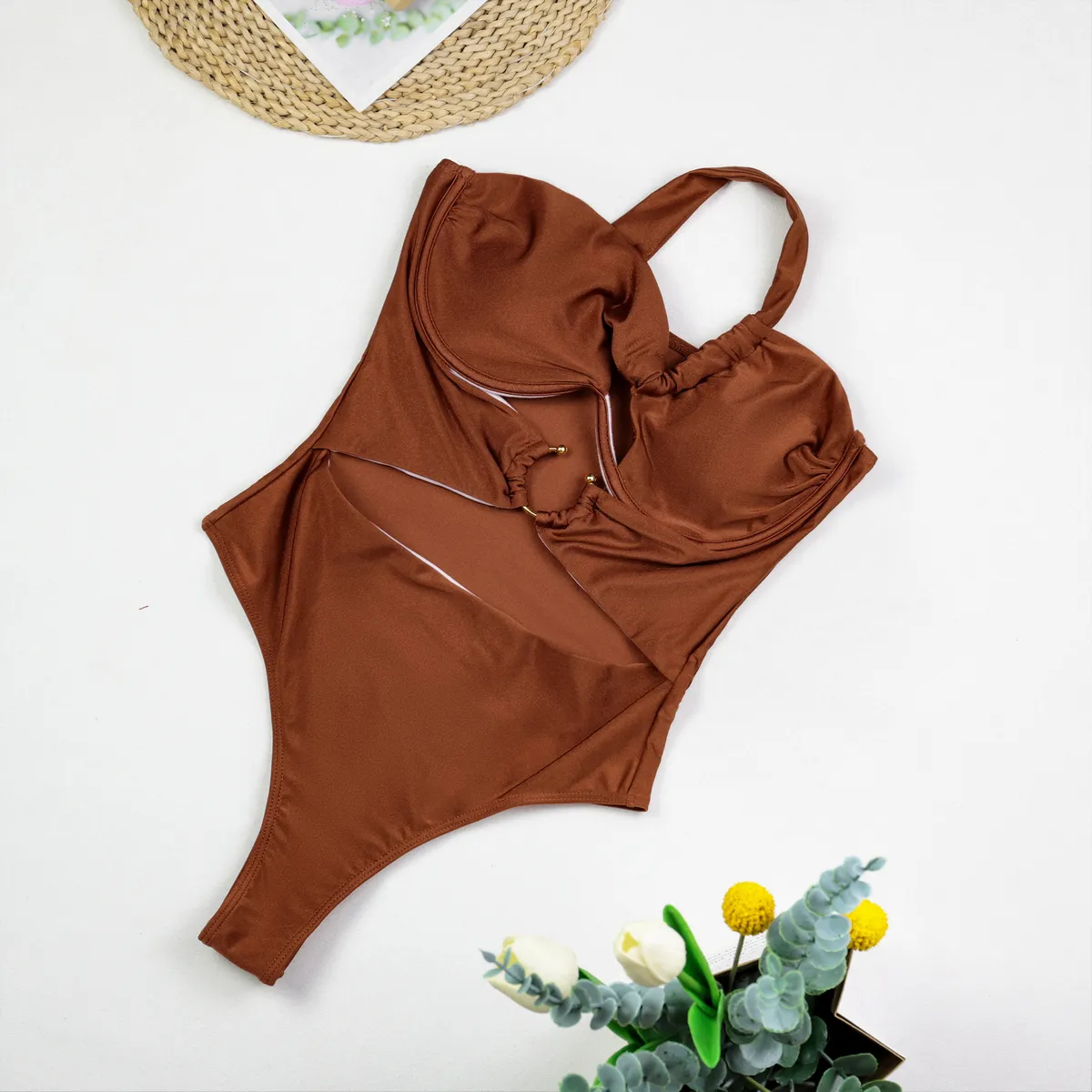 VELVET - Traje de Baño una Pieza Asimetrico Benagil Marron