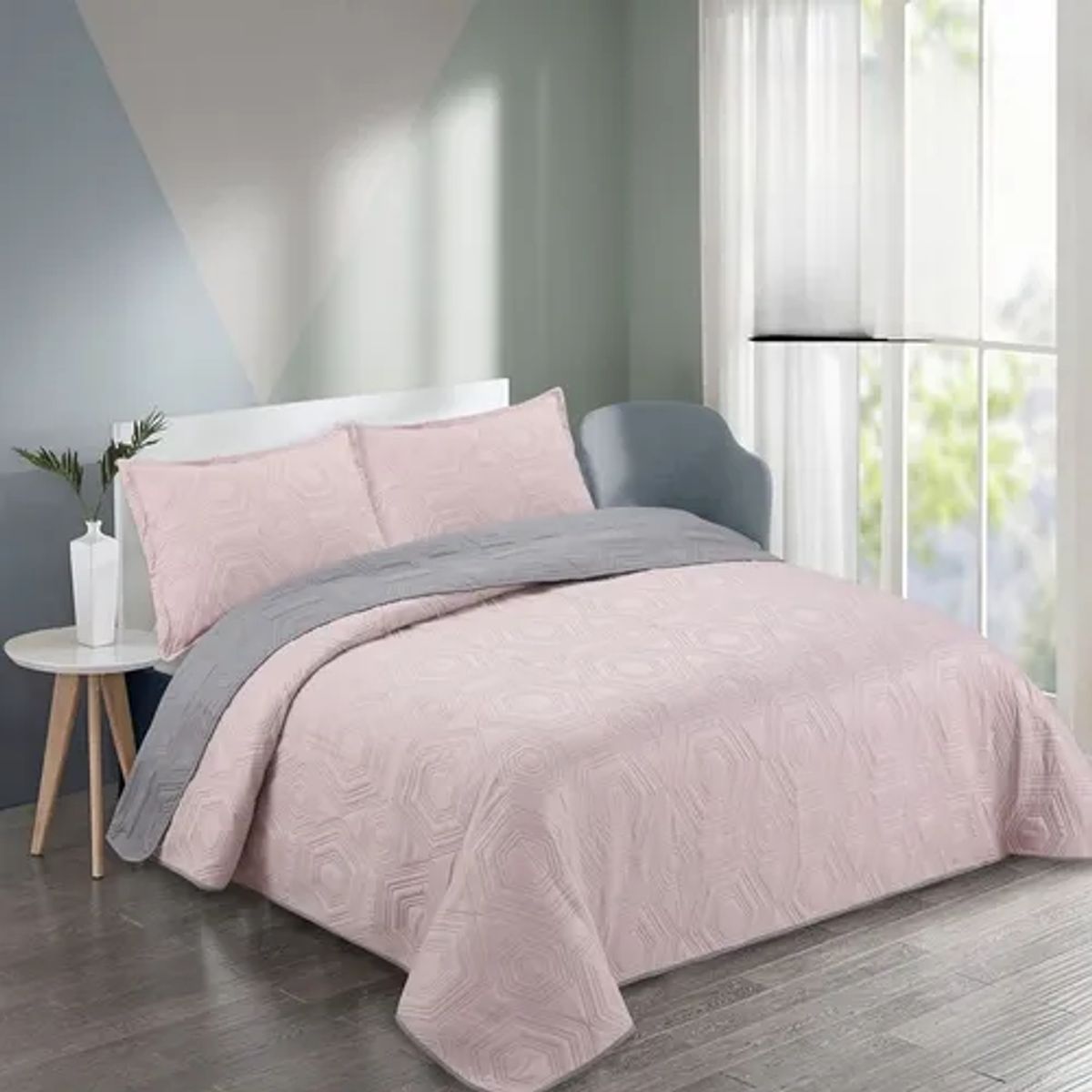 GENERICO - Quilt verano palo rosa reversible kingsuper king