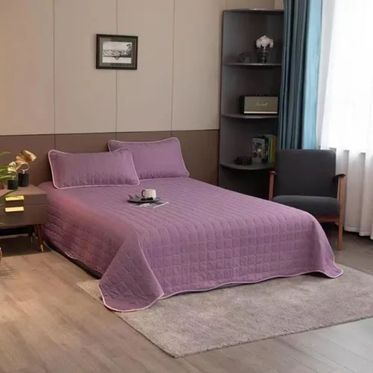 GENERICO - Cubrecama quilt 2 plazas bicolor lila rosa