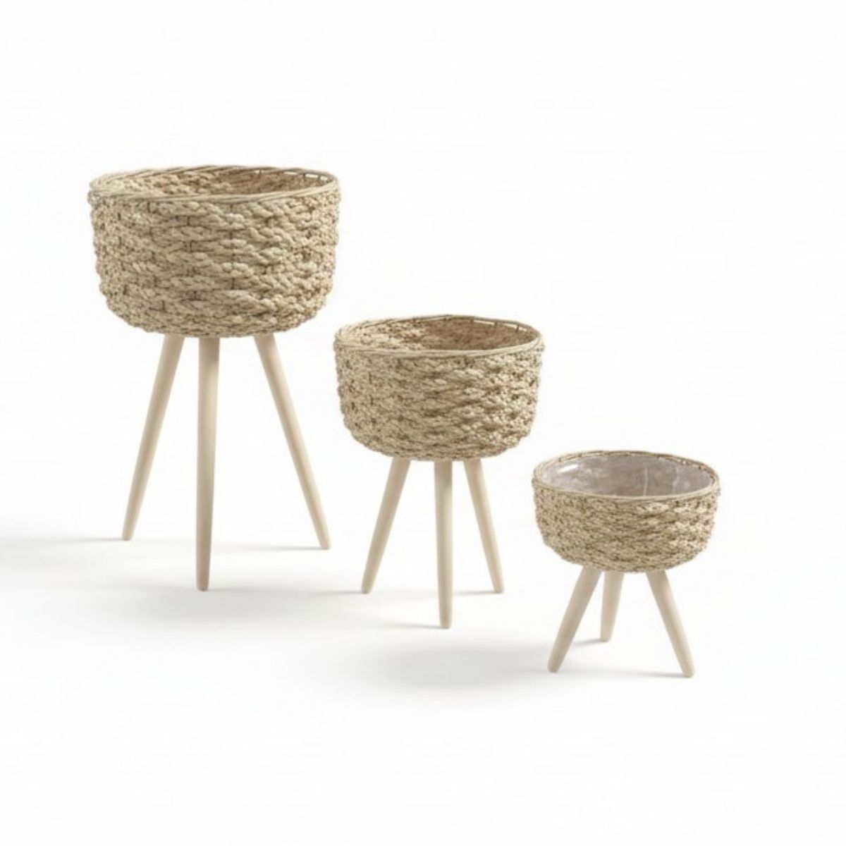 TERRA ESTILO - Set 3 Maceteros Ratán con Patas