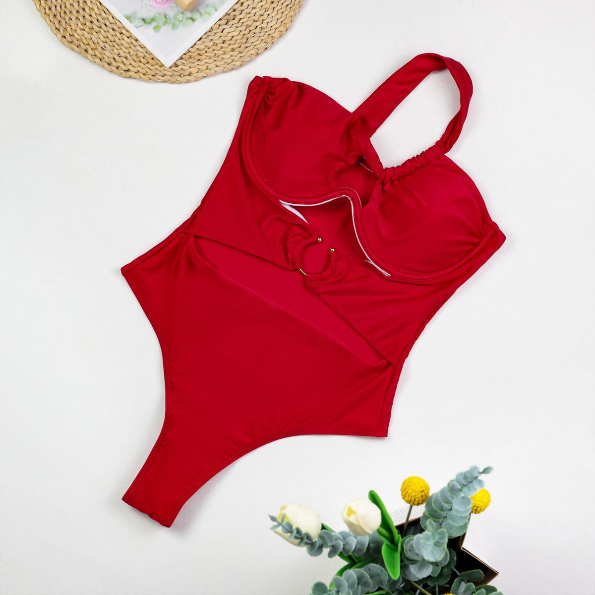 VELVET - Traje de Baño una Pieza Asimetrico Benagil Rojo