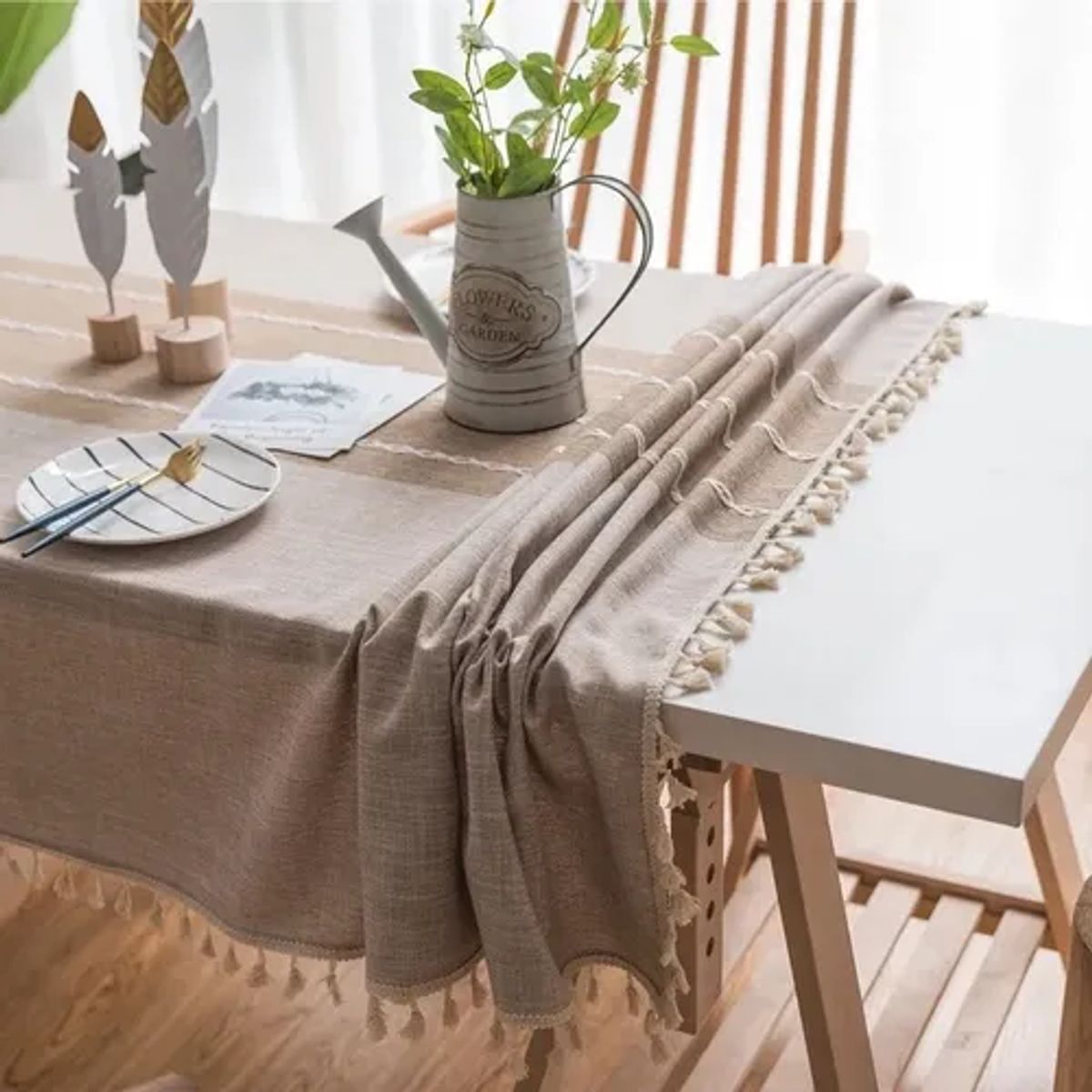 GENERICO - Mantel rectangular algodón 140x220 rayas beige