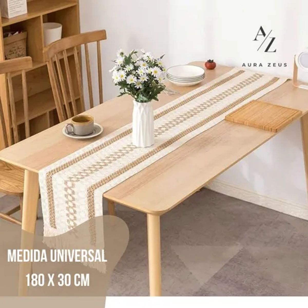 GENERICO - Camino mesa algodón yute 180x30 trenza café