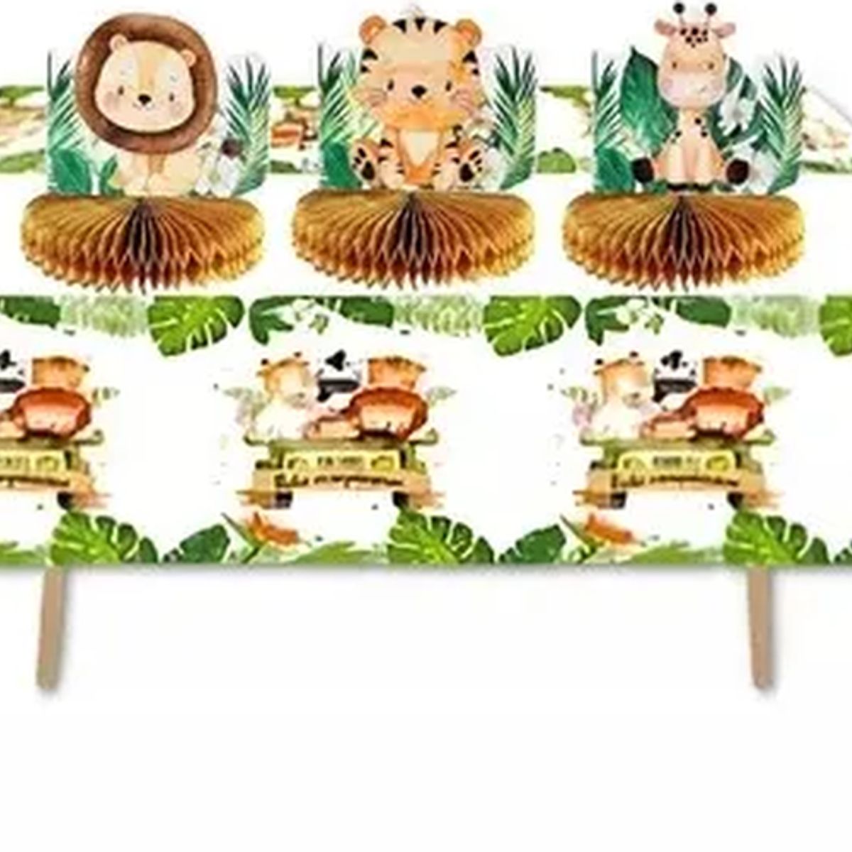 GENERICO - Mantel decoración safari cumpleaños feliz fiesta verde musgo