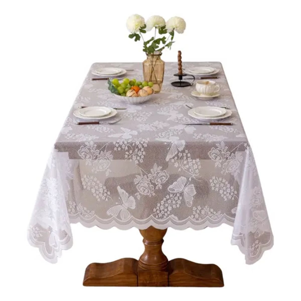GENERICO - Mantel mariposa visillo encajes 150x265 blanco