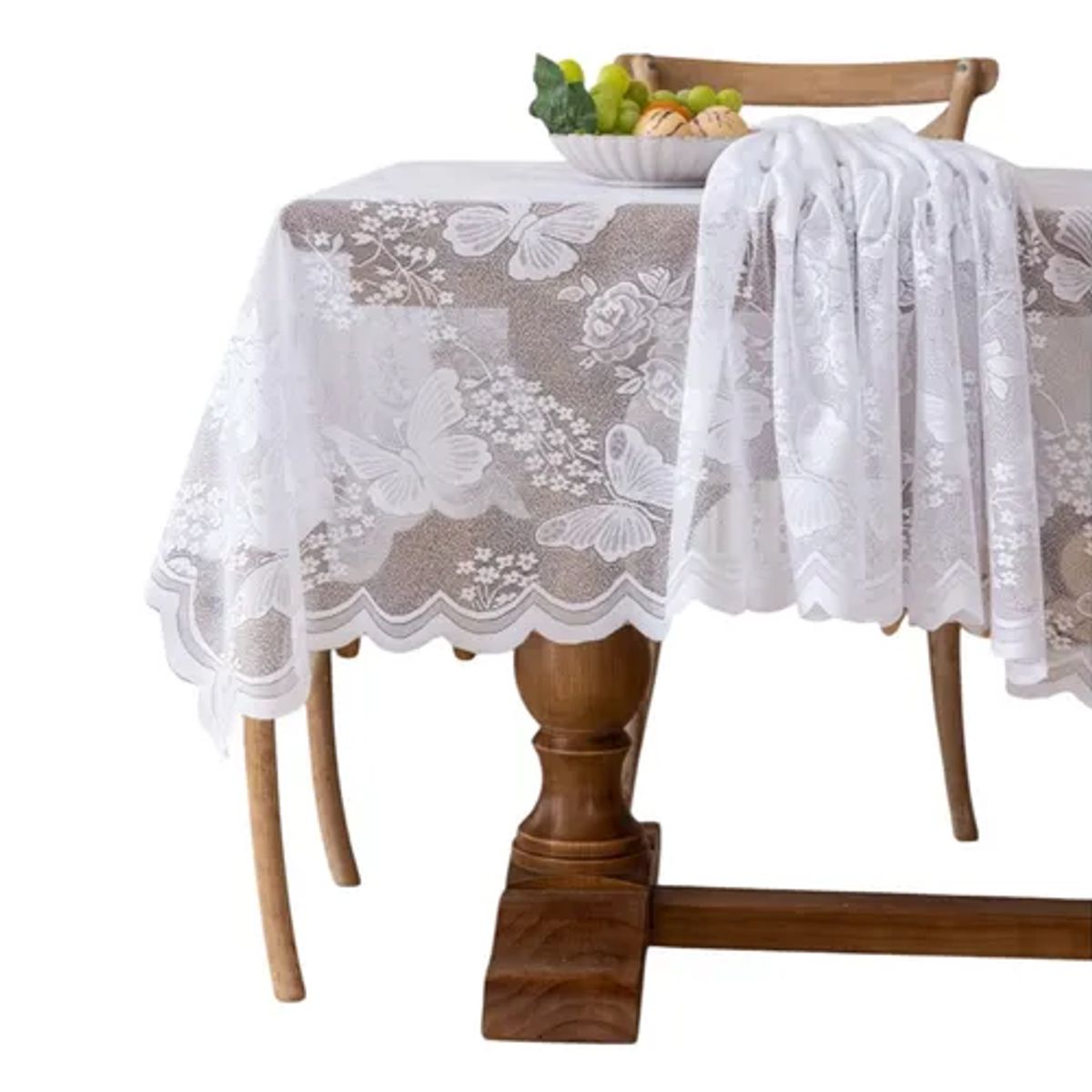 GENERICO - Mantel mariposa visillo encajes 150x185 blanco