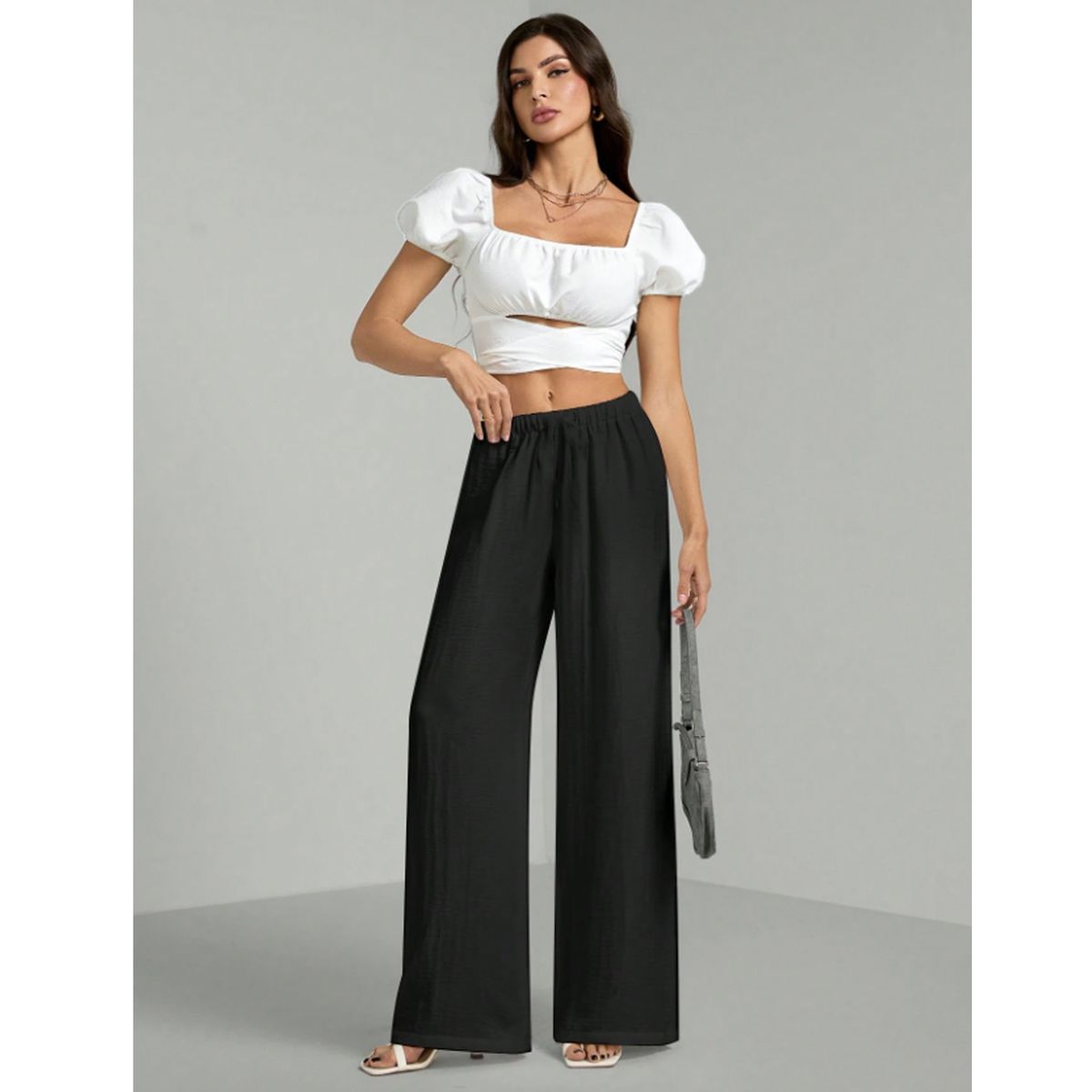 AGW - Pantalón Palazzo Tela Liviana Verano Tiro Alto Elasticado