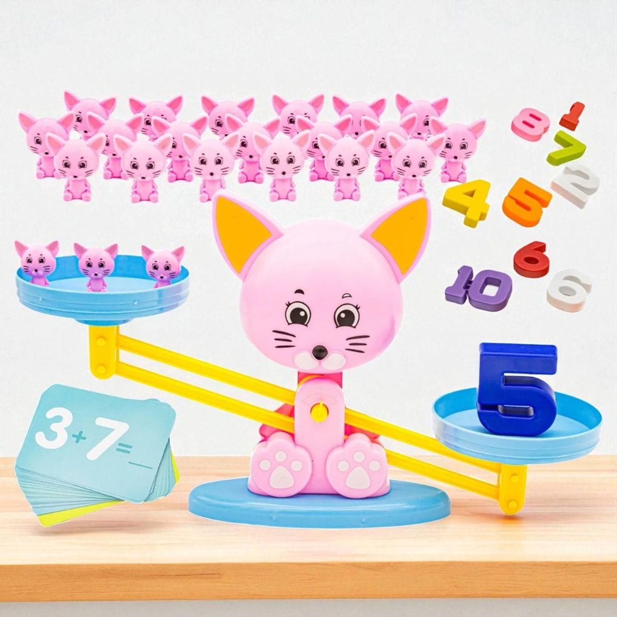 A - Juego Didáctico para Niños Modelo Balanza Gato Rosado niños