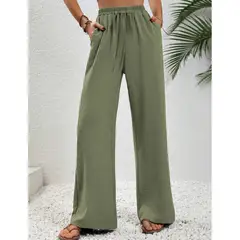 AGW - Pantalón Palazzo Tela Liviana Verano Tiro Alto Elasticado