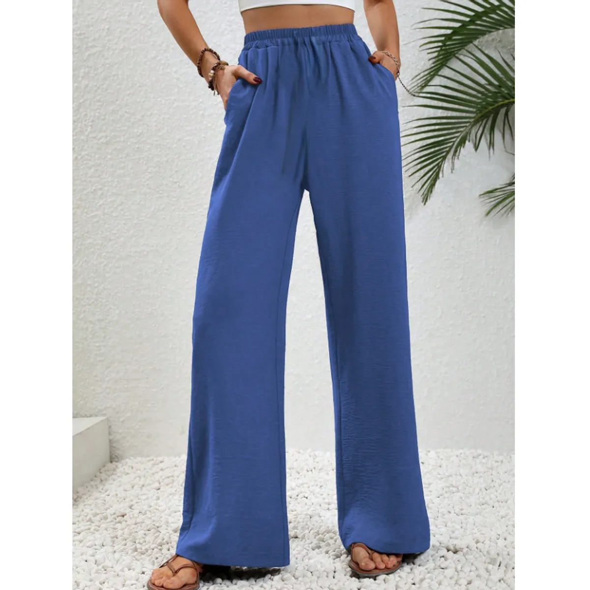 AGW - Pantalón Palazzo Tela Liviana Verano Tiro Alto Elasticado