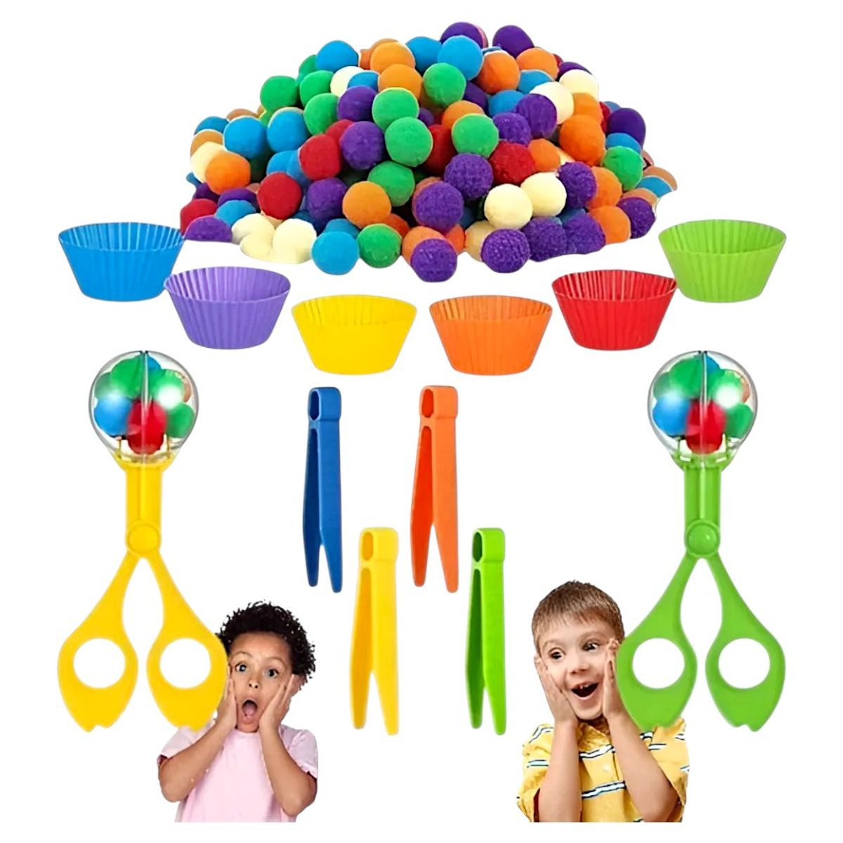 A - Set Clasificación Motricidad Fina Pompones Pinzas - Tea Tdah