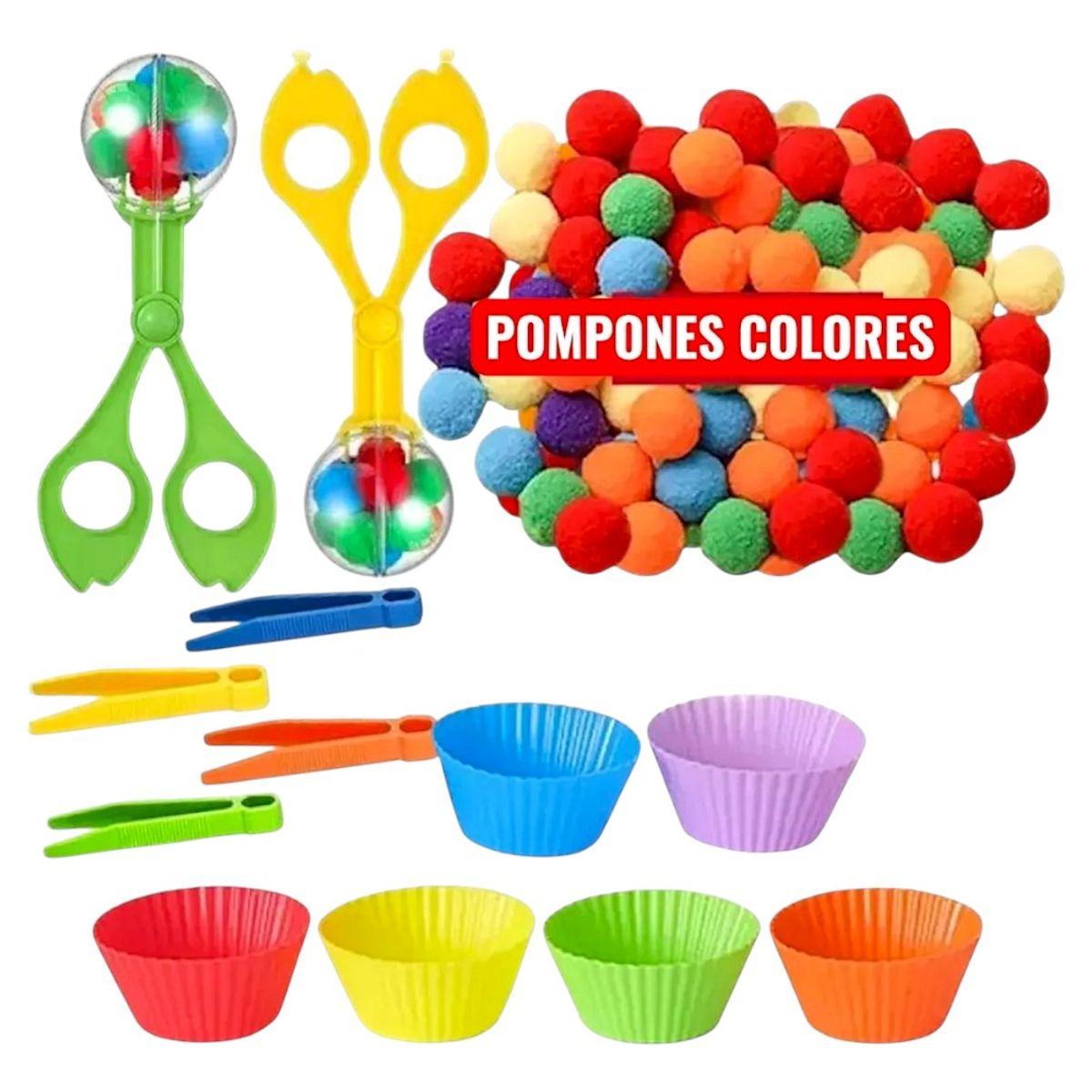 A - Set Clasificación Motricidad Fina Pompones Pinzas - Tea Tdah