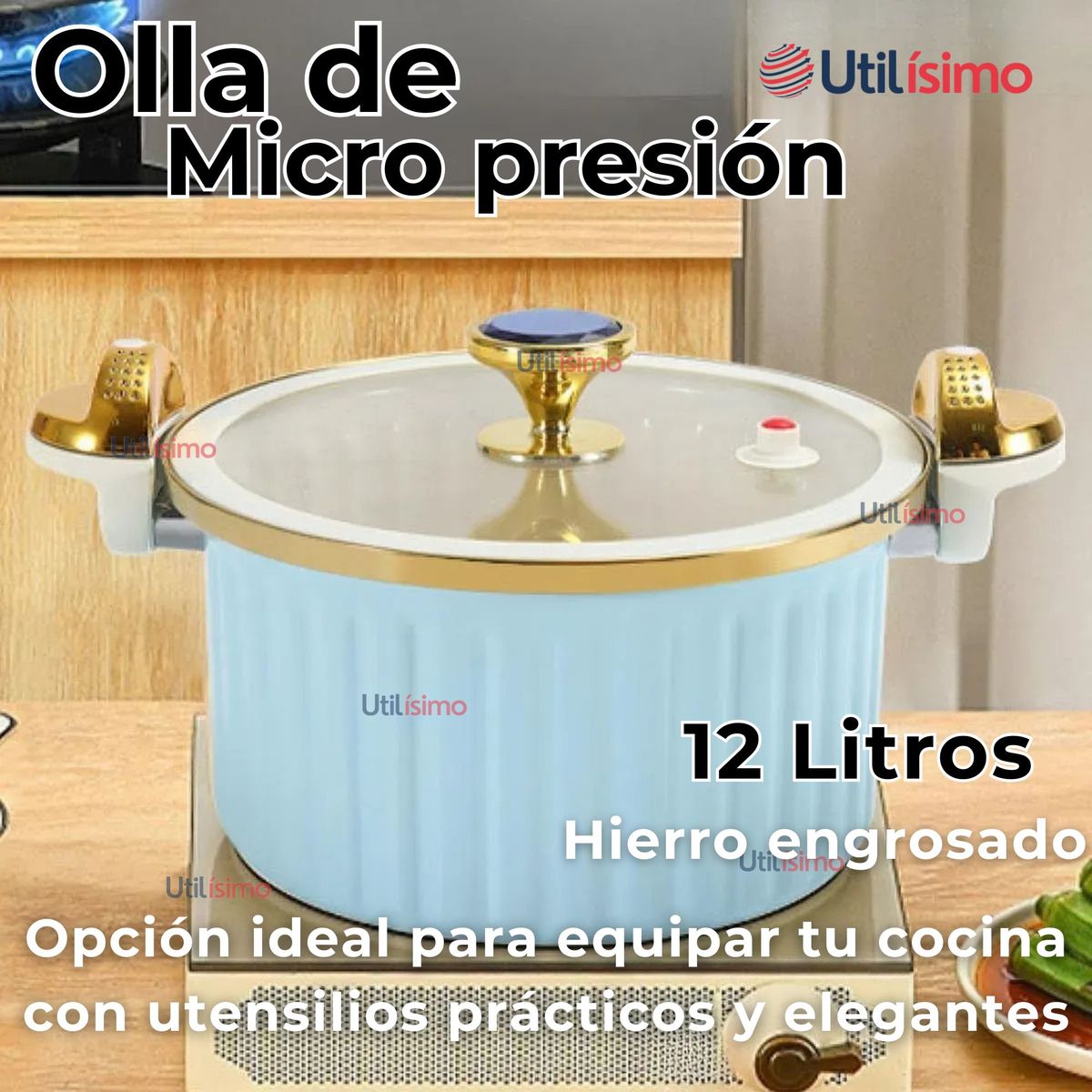 LINE - Olla de Micro Presión Esmalte Antiadherente Capacidad 12L Color Azul