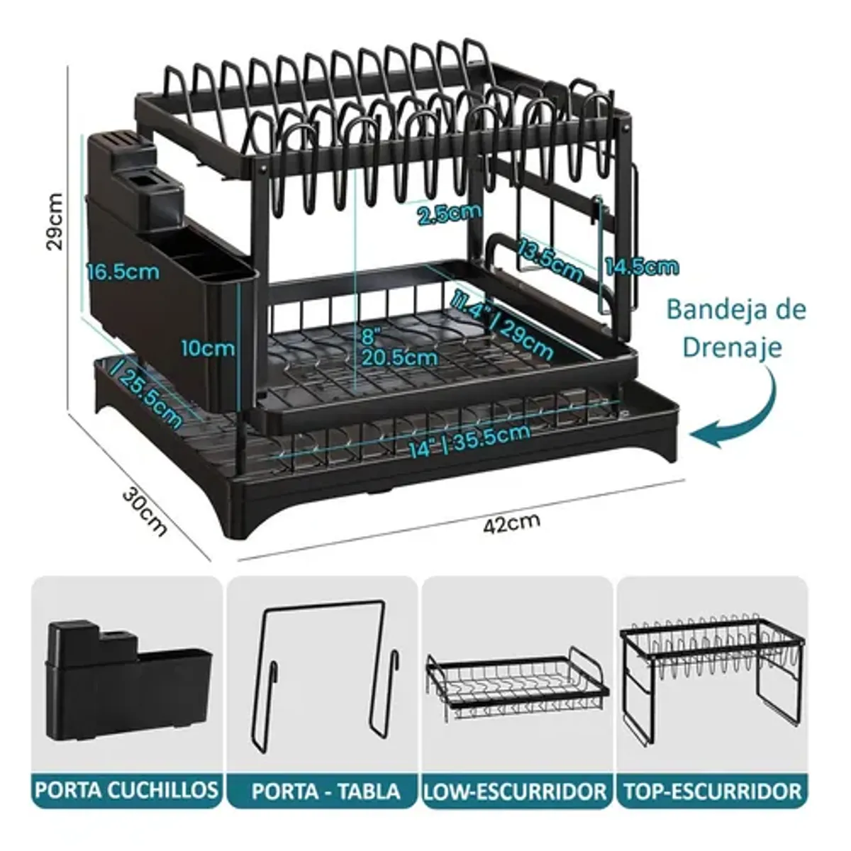 GENERICO - Escurridor loza 2 niveles color negro Wakeshome