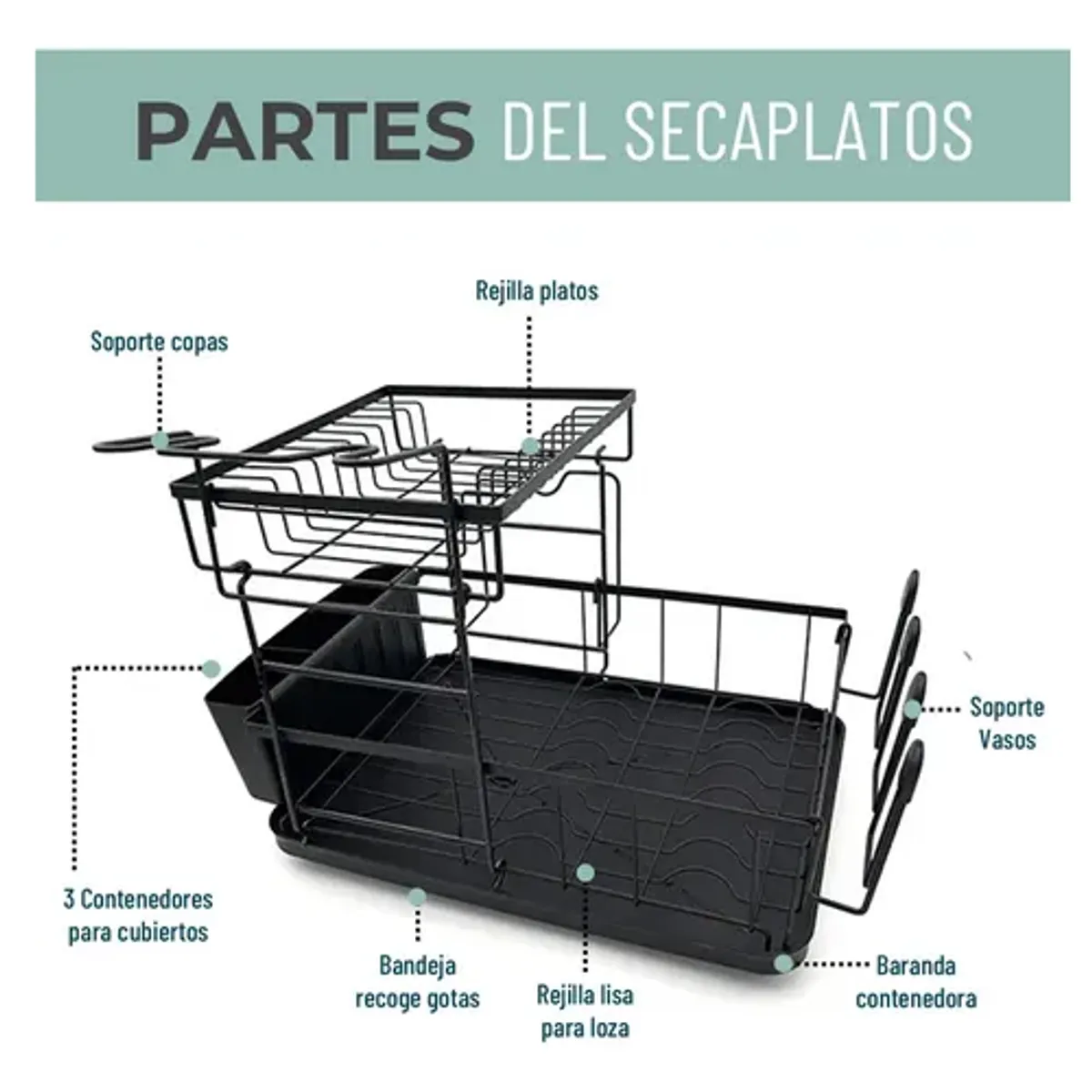 GENERICO - Secaplatos loza inoxidable Casatua color negro