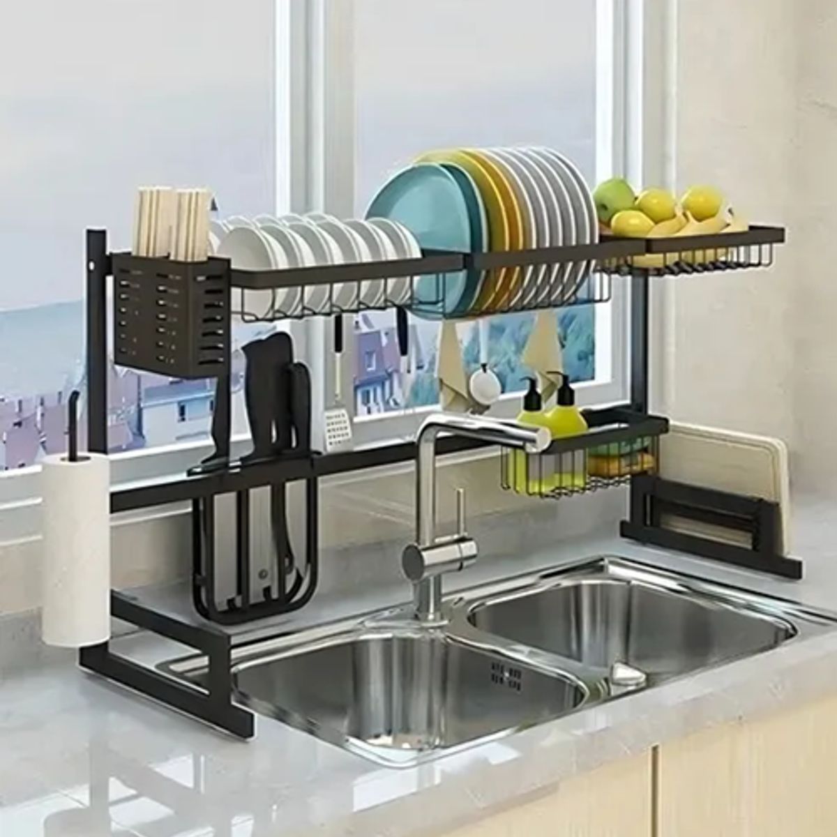 GENERICO - Rack escurridor platos vasos 85cm color negro