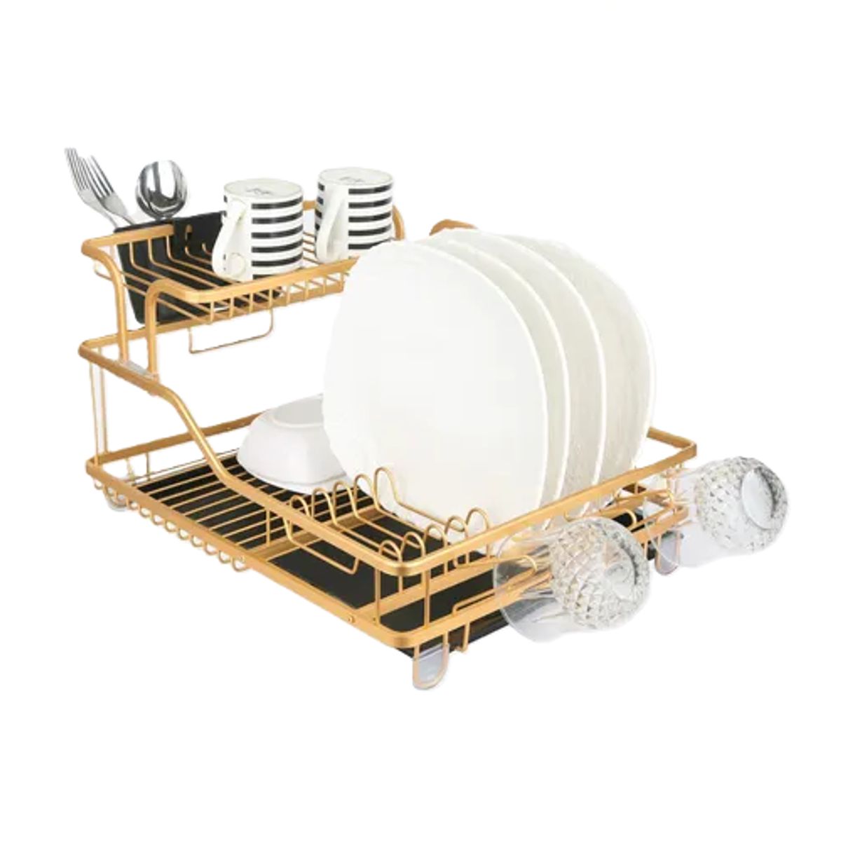 GENERICO - Secaplatos aluminio 2 niveles color dorado