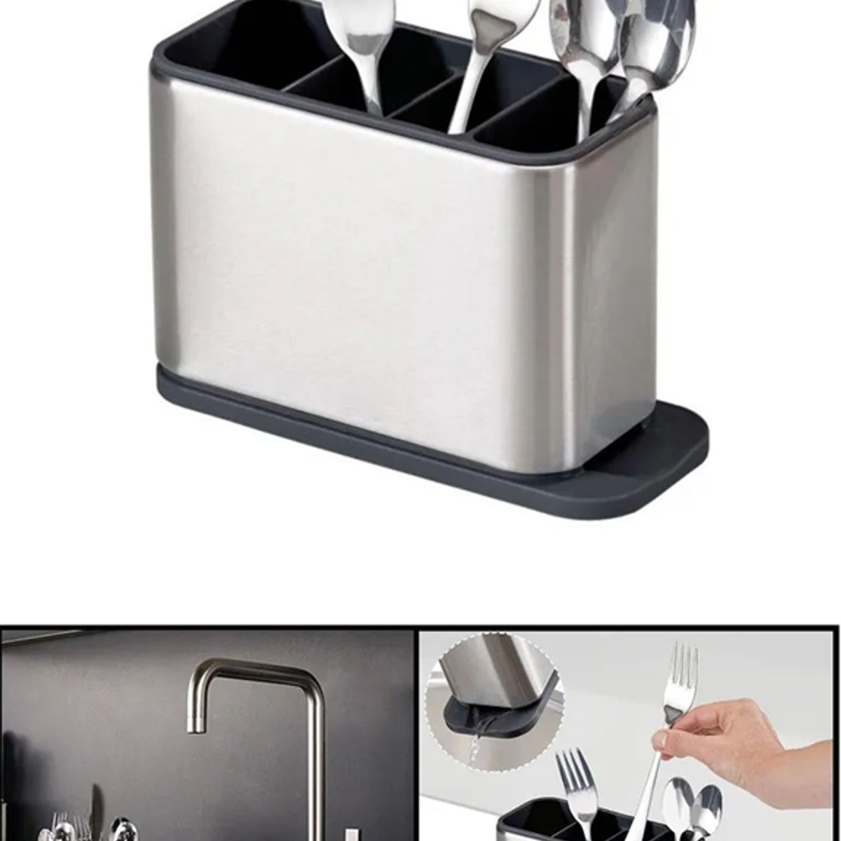 GENERICO - Escurridor cubiertos acero inoxidable color gris