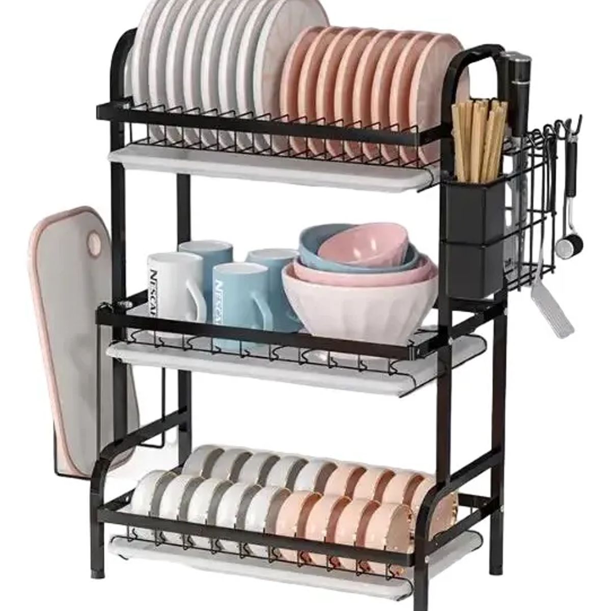 GENERICO - Escurridor platos metal 3 niveles con bandeja