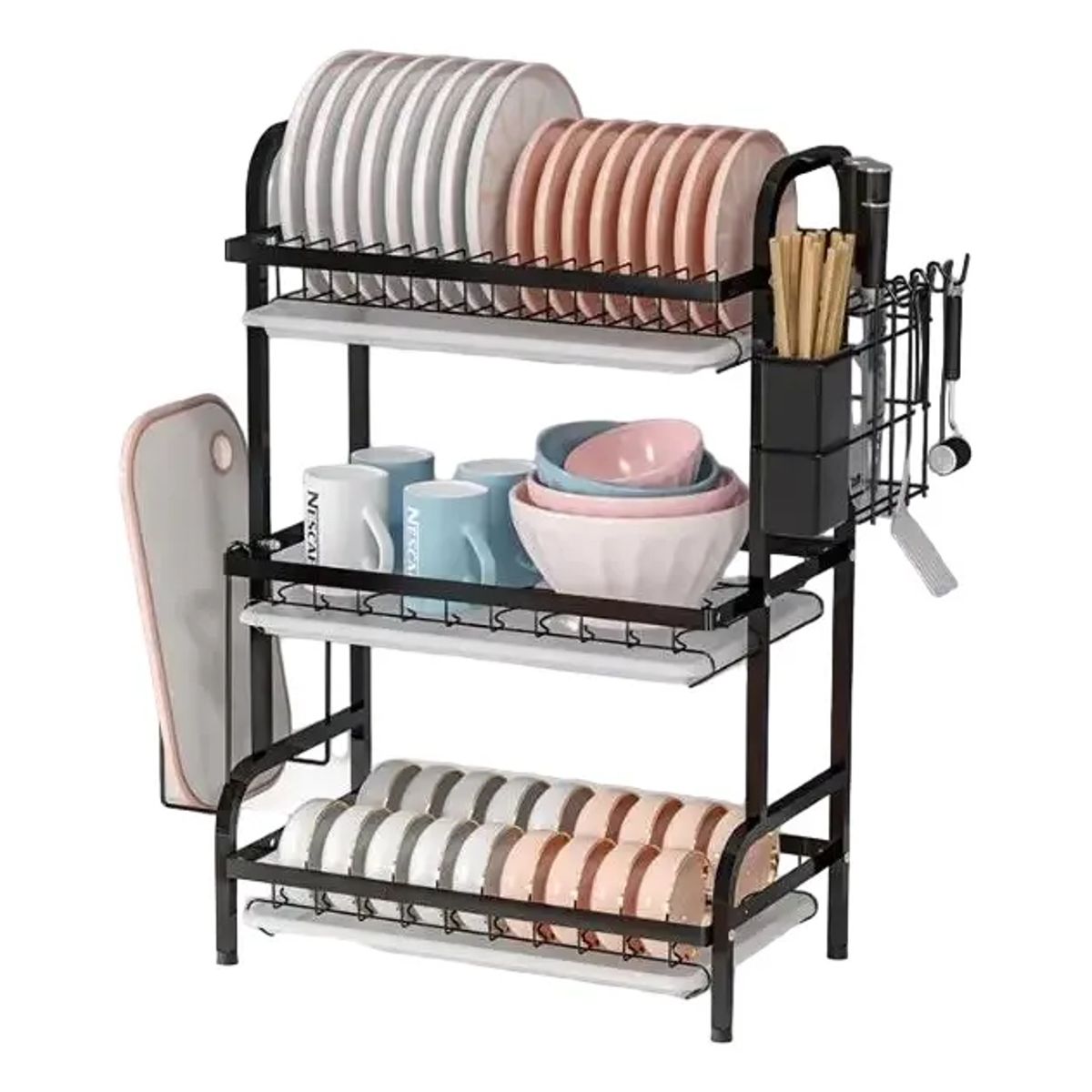 GENERICO - Escurridor platos metal 3 niveles con bandeja