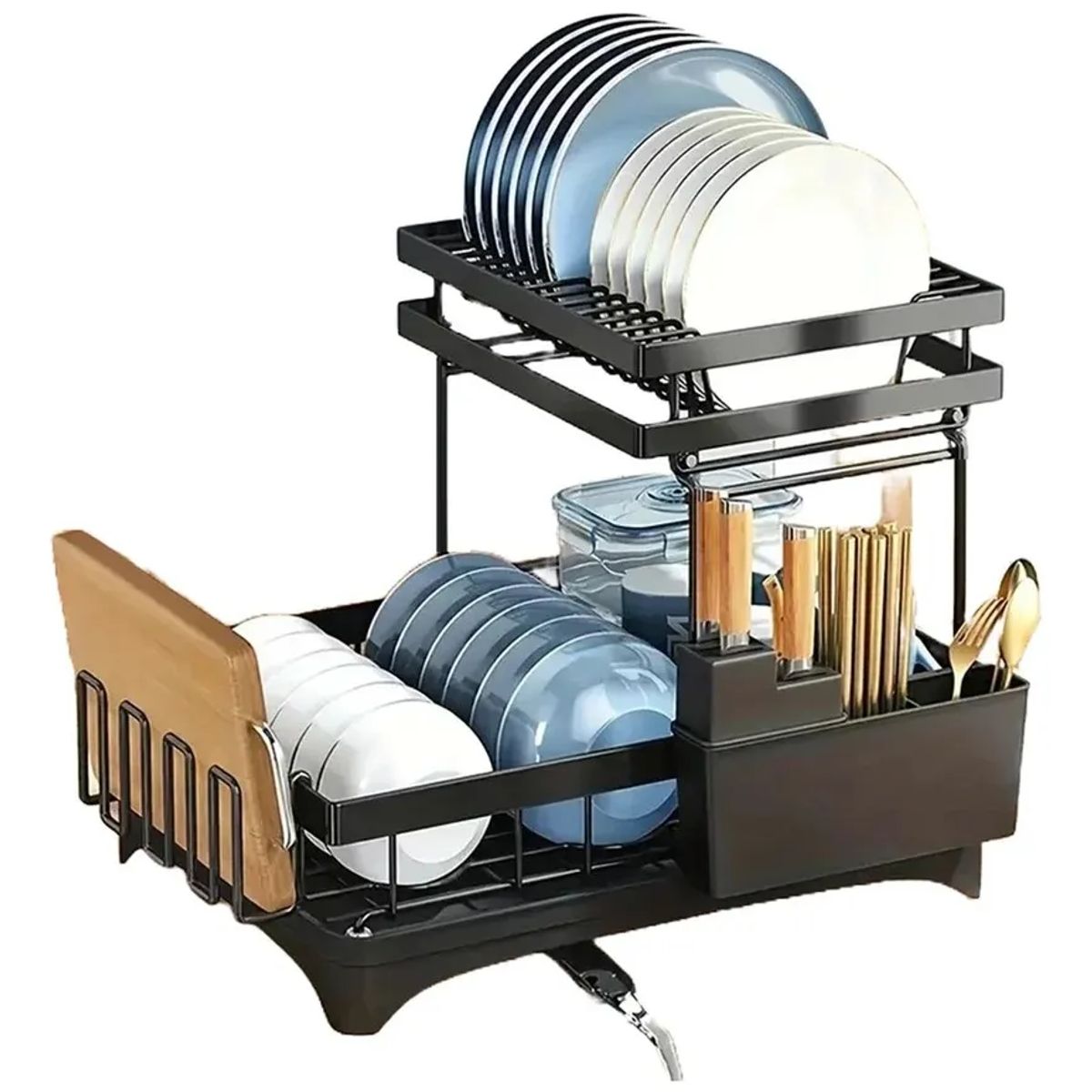 GENERICO - Escurridor platos 2 niveles rack inoxidable negro