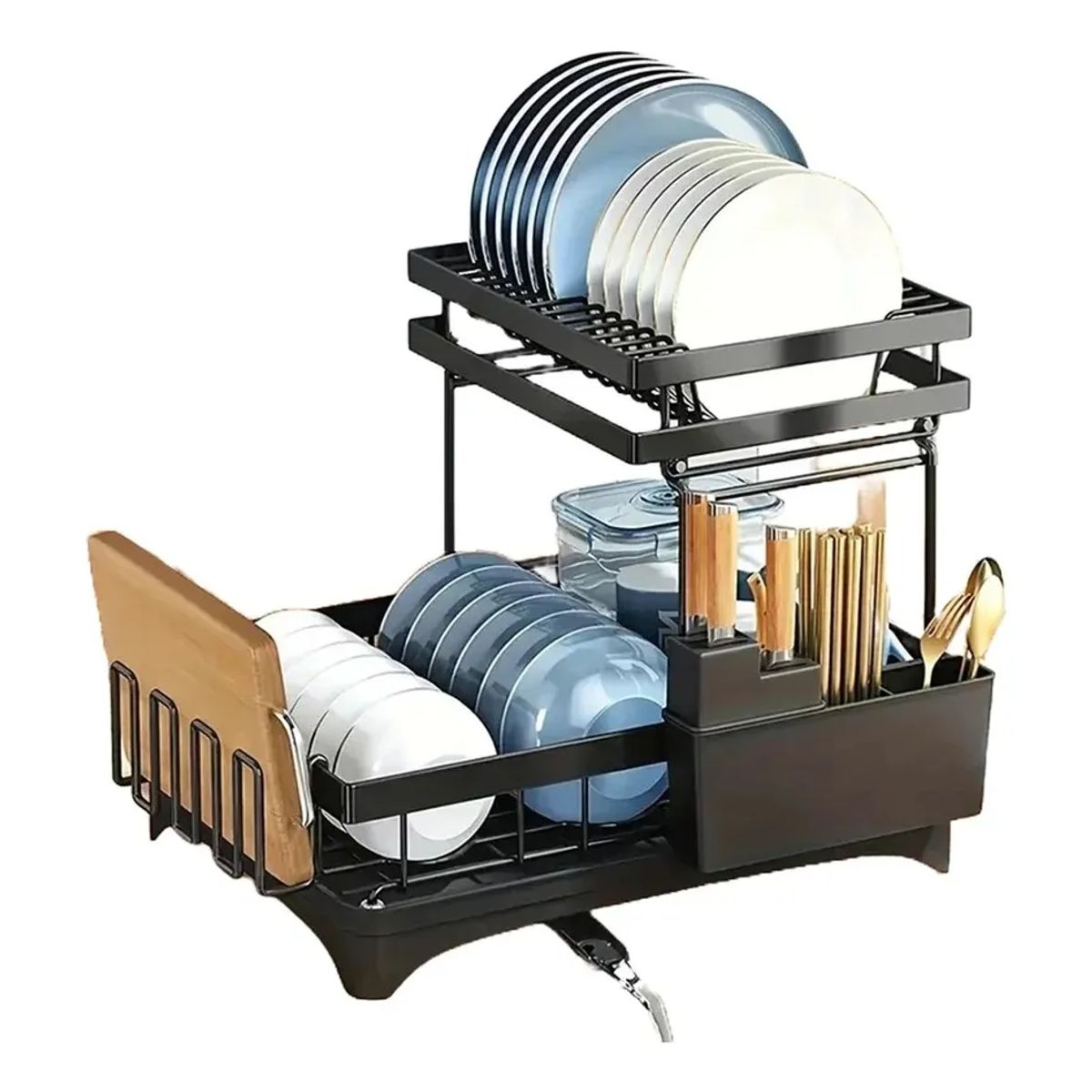 GENERICO - Escurridor platos 2 niveles rack inoxidable negro