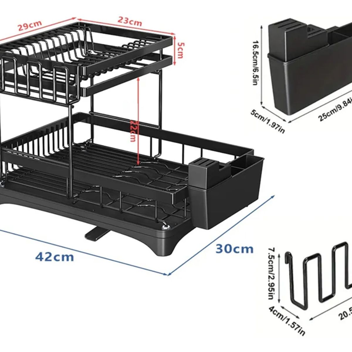 GENERICO - Escurridor platos 2 niveles rack inoxidable negro