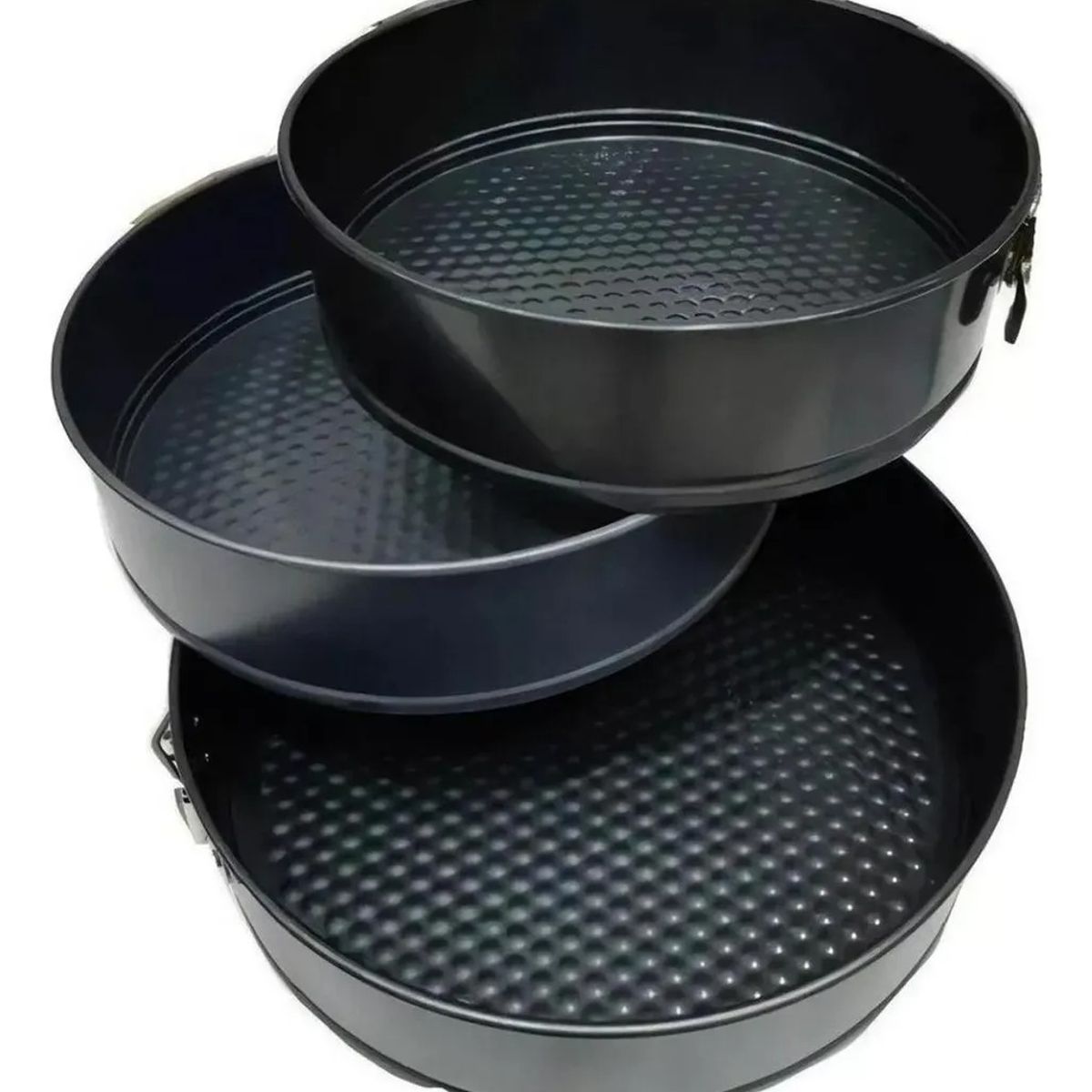 NO LOGO - Pack 3 Moldes Desmontable Tortas Acero Antiadherente Negro