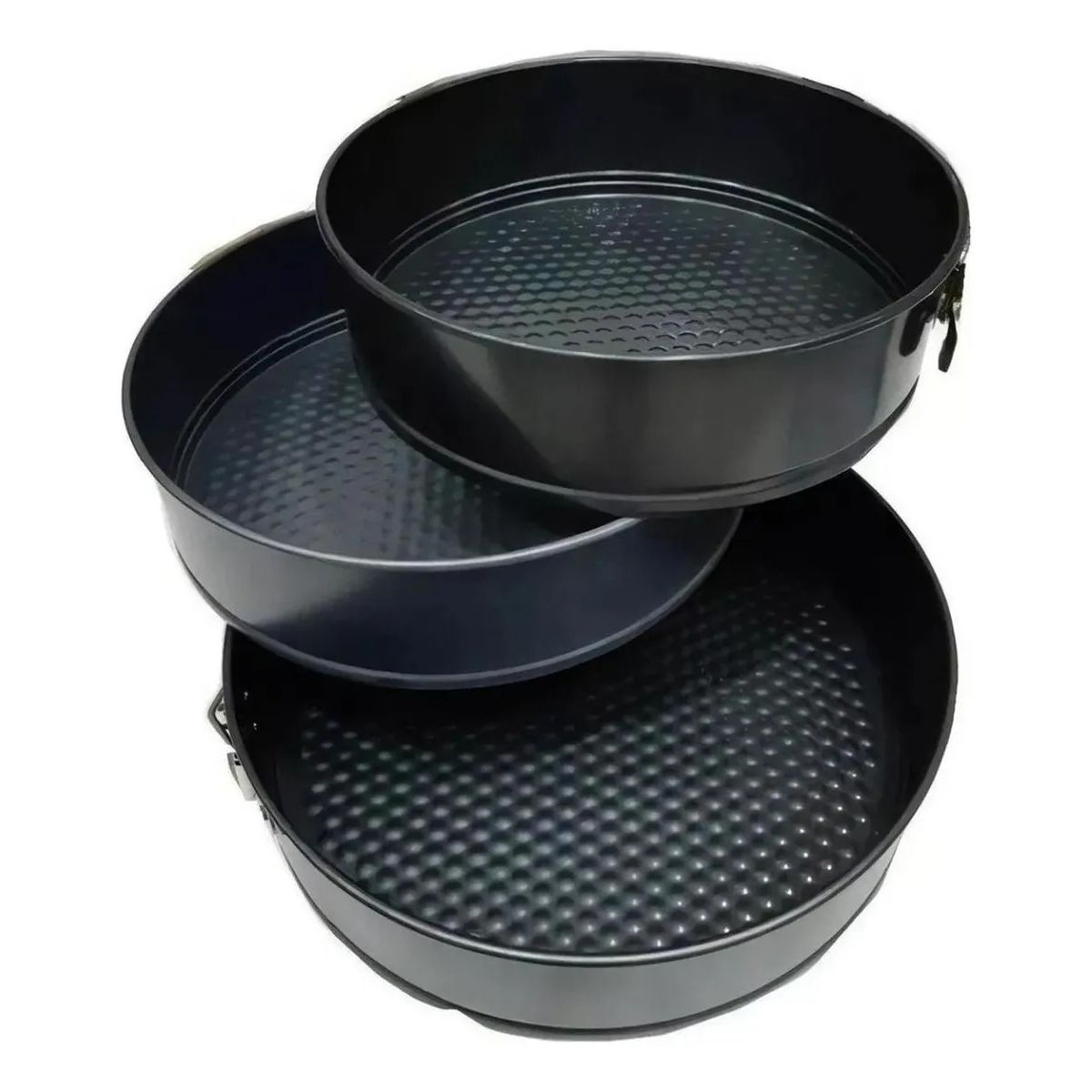 NO LOGO - Pack 3 Moldes Desmontable Tortas Acero Antiadherente Negro