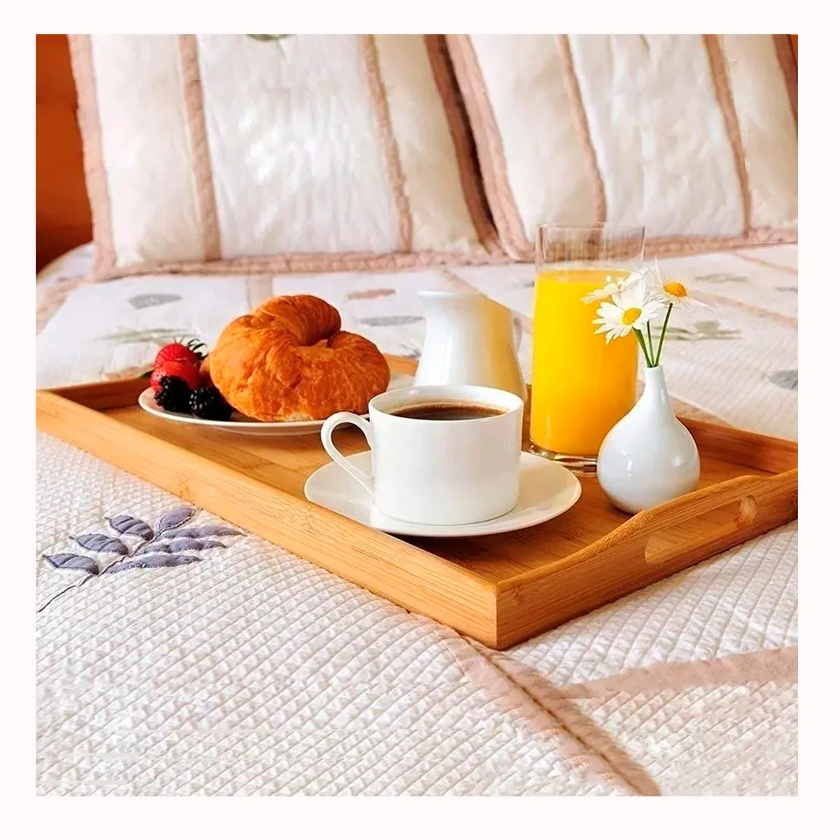 GENERICO - Bandeja de madera bambu desayunador para cama