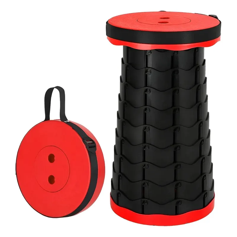 NO LOGO - Taburete Plegable Telescópico Portátil Altura Ajustable Rojo