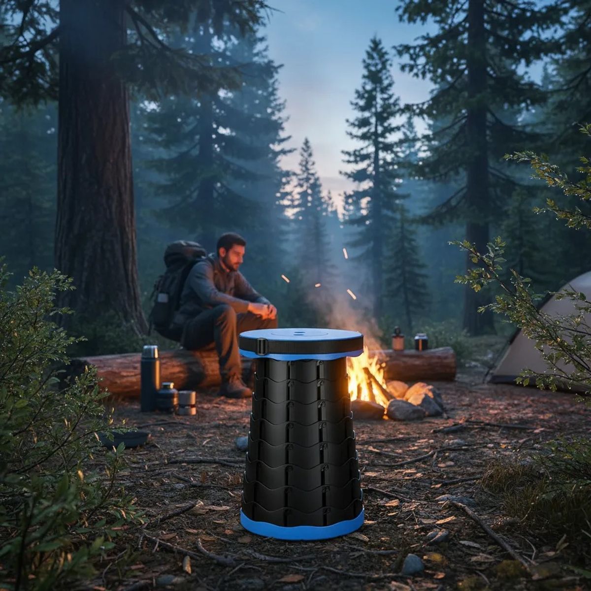 NO LOGO - Taburete Plegable Telescópico Portátil Altura Ajustable Azul