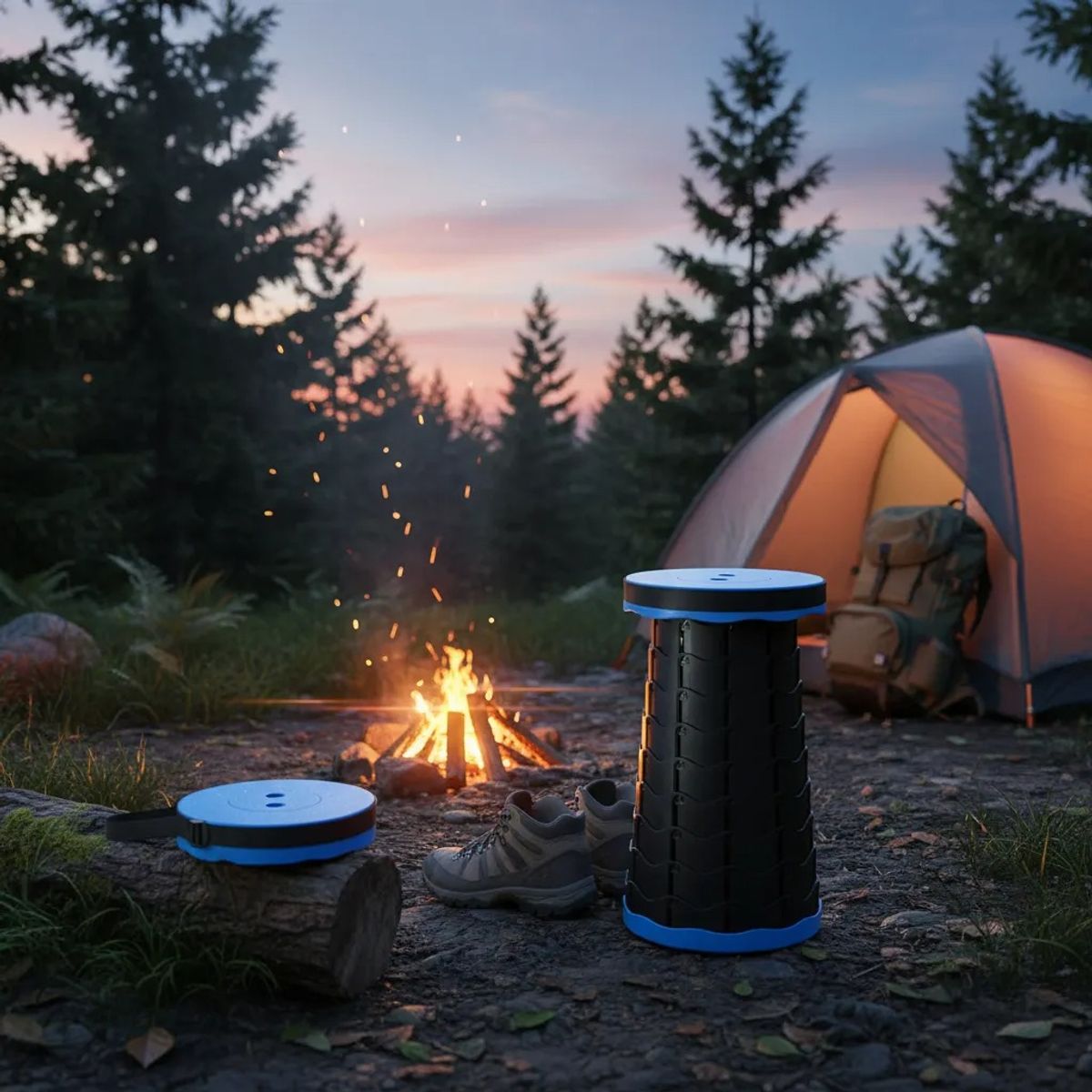 NO LOGO - Taburete Plegable Telescópico Portátil Altura Ajustable Azul