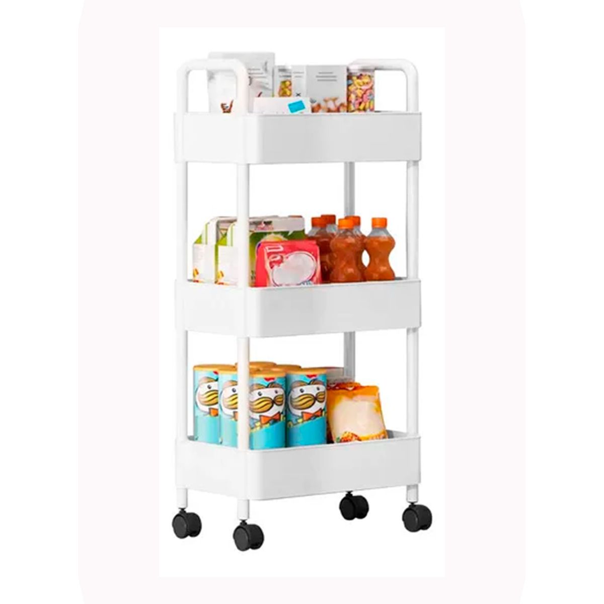 GENERICO - Carro Organizador de Ruedas Multiuso  3 niveles Blanco