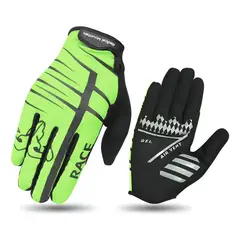 NO LOGO - Guante Largo Ciclismo Mtb Ruta Bicicleta Dedo Tactil Gel Verde negro