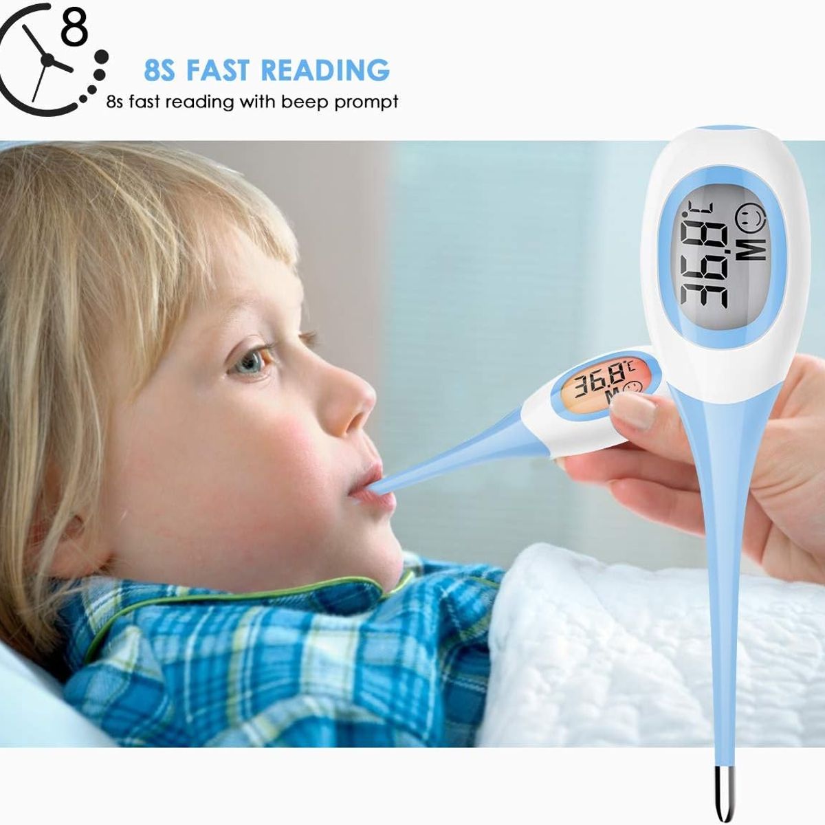 KUANGYE - Termómetro Digital Punta Flexible Lectura Rápida 8 Segundos